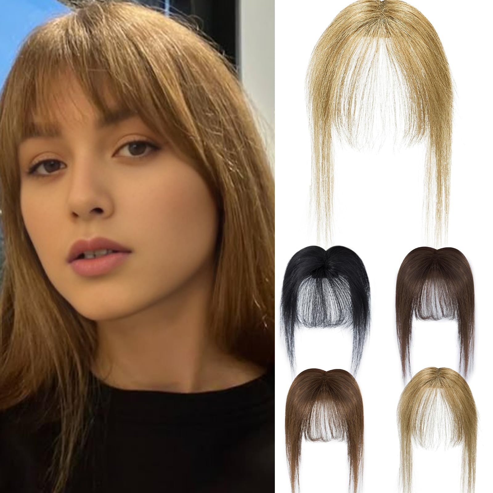 Clip in Fringe 100% Human Hair Bangs Clip in 360 3D Coverage Fringe for Women Daily Wear Black, Black-3D bangs