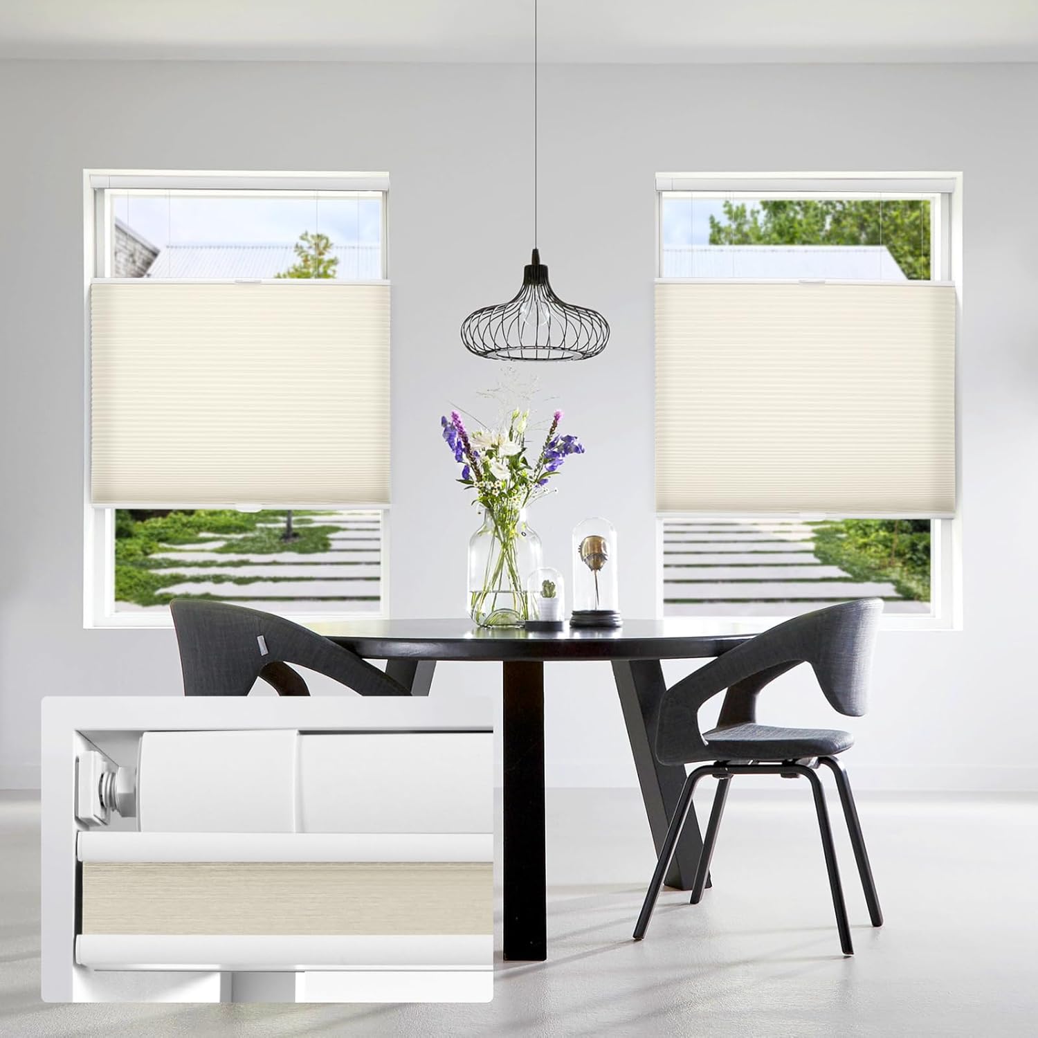ACMEART No Drilling Cordless Cellular Shades,Top Down Bottom Up Cordless Honeycomb Blinds No Tools No Drill Easy Installation and Stylish Window Shades Khaki