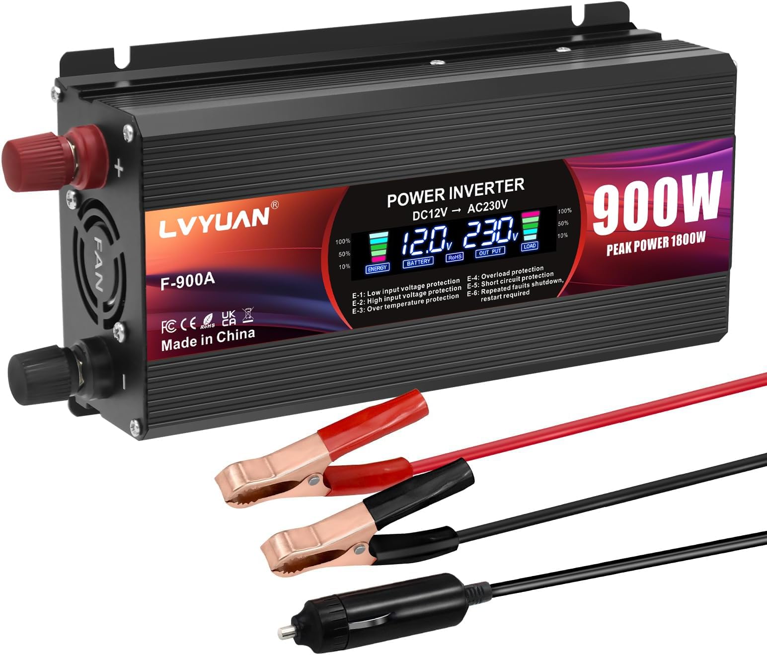 Power Inverter 900W/ 2000W 12V to 240V/ 230V LCD UK Socket USB 4.2A Car Converter