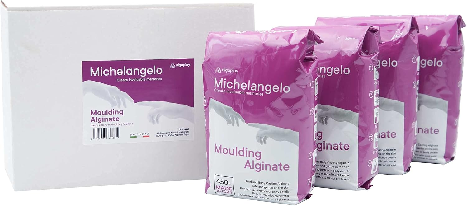Michelangelo Moulding Alginate 1800 gr. (4 Bags of 450 gr.) Chromatic alginate for high Precision Fingerprints, Perfect for Making Casts of Hands or Body. Made in Italy.