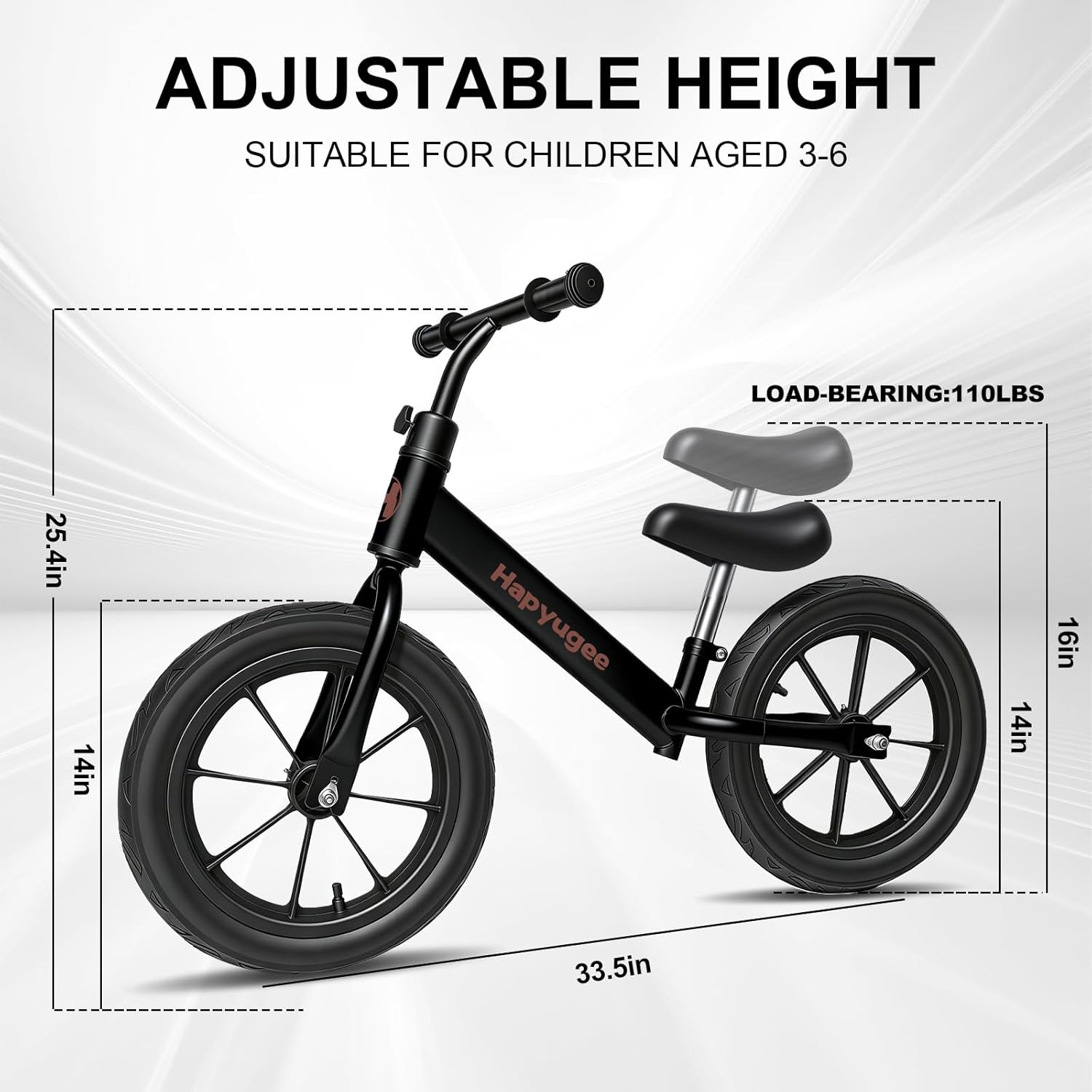 Toddler Balance Bike,14" Lighting Wheels,Air Tires,Kids' Balance Bikes for 3-6 Years Old with Adjustable Seat,No Pedal Training Bicycle for Boys Girls Birthday Christmas