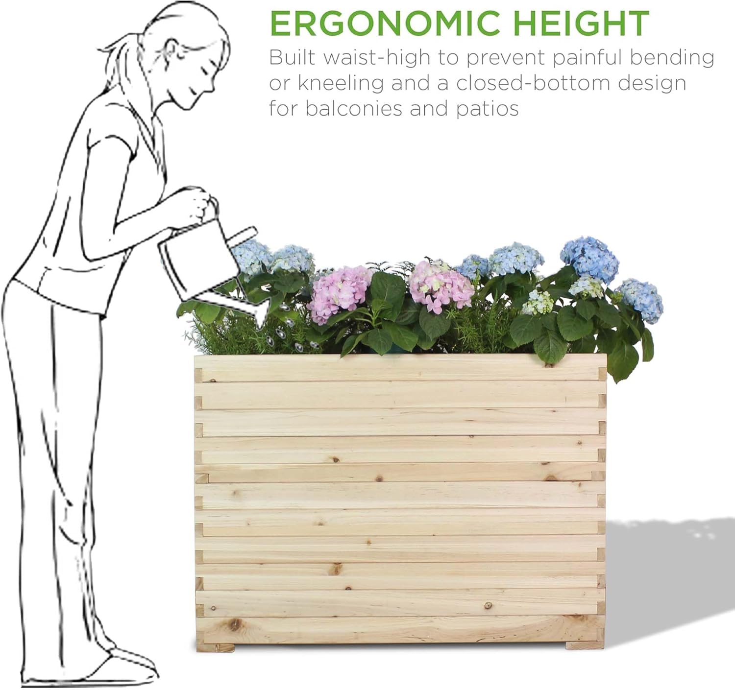 Wood Raised Garden Bed, Rectangular Planter Box Outdoor Large Tall Trough 39"x28"x15" Flower Planters Boxes with Bottom for Plants Herb Patio Porch Balcony Privacy Screen