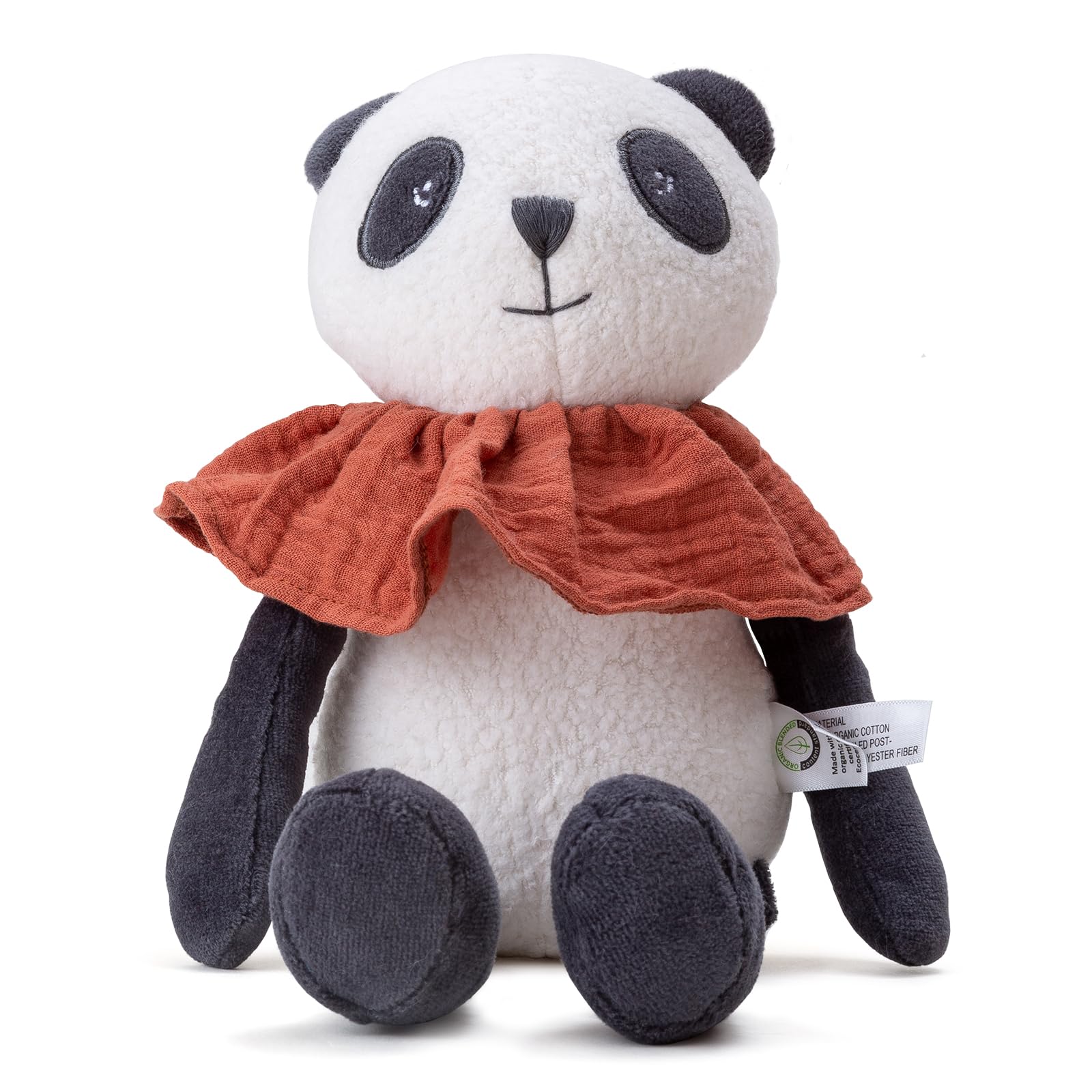 CUDDLE CORNER Stuffed Animal Organic Cotton Baby Plush Toys, 9” Organic Sitting Panda with Rattle Soft Cuddly Toy for Boys and Girls