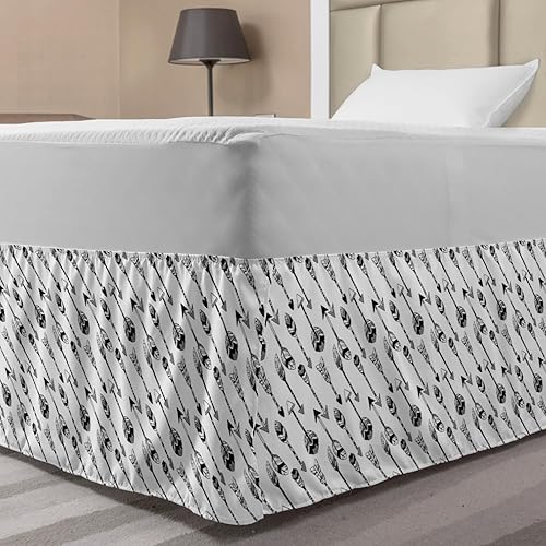 Miniatura 36 de Lunarable Falda de cama amarilla, inspirada en pícnic, inspirado en los años 50, 60, 70, estampado retro de lunares, decoración de dormitorio, falda