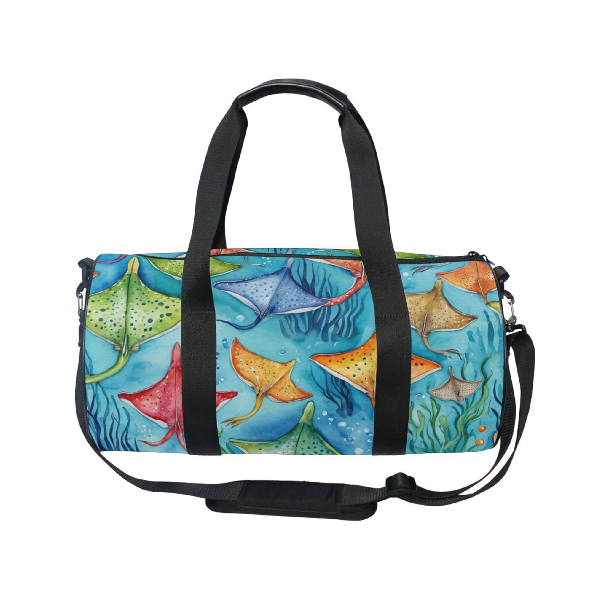 Glaphy Watercolor Ocean Stingray Fish Gym Duffle Bag Women Men Sports Fitness Bag for Travel Workout Gymnastics Dance Ballet