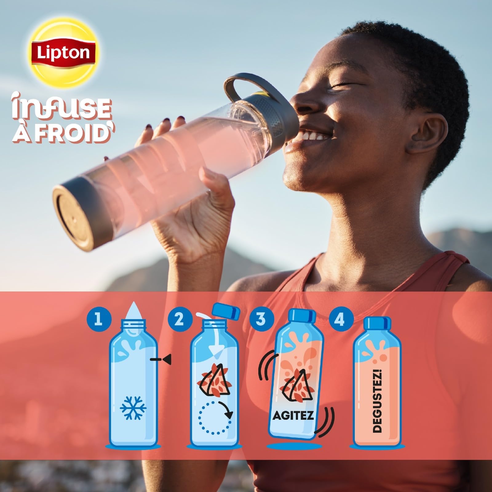 Lipton Té frío, sabor a melocotón y frambuesa, ideal para té helado, refrescante bebida de verano, 6 x 15 bolsas de pirámide