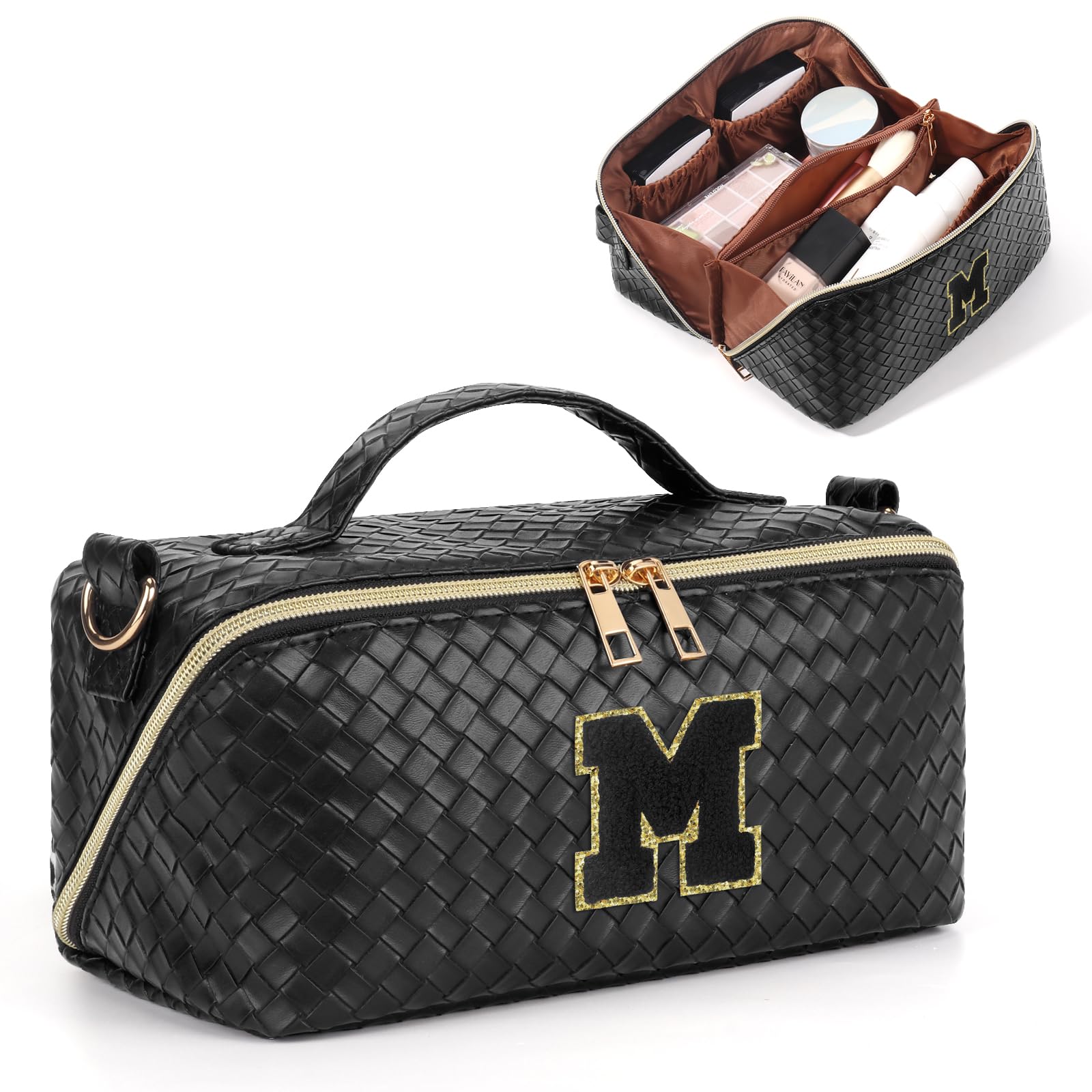 Letter Custom Travel Makeup Bag: Large Capacity Cosmetic Storage Bag - Portable Make Up Bag for Women Girls - Black M