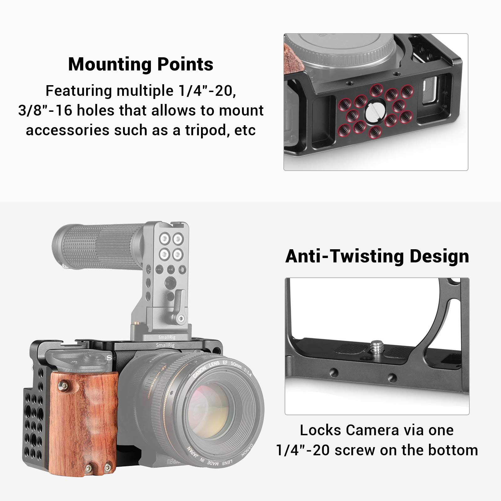 SmallRig Cage with Silicone Handle for Sony A6100/A6300/A6400 Camera 3164