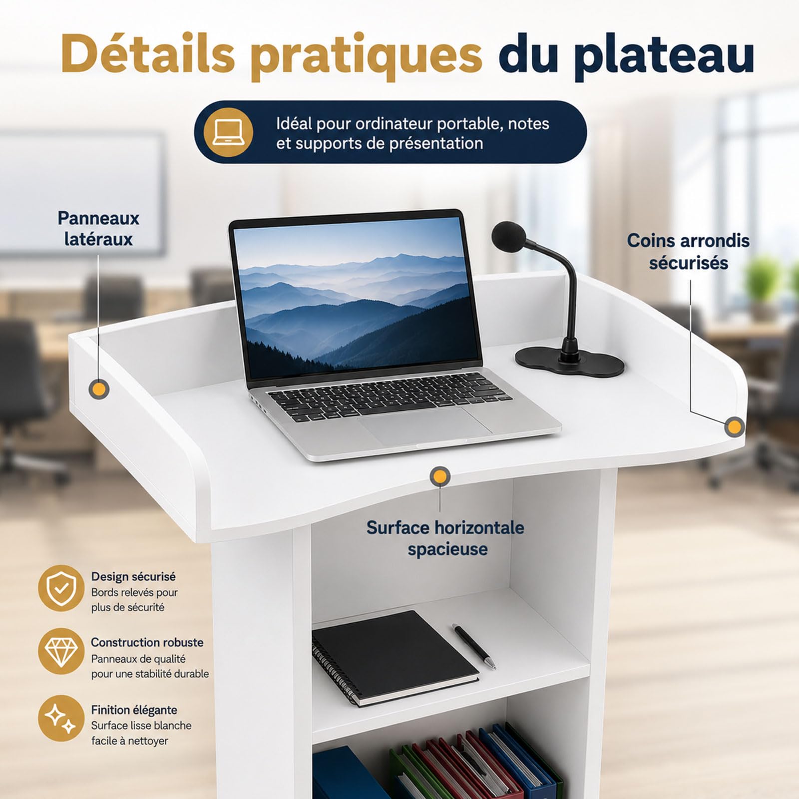 Podium en Bois Blanc, pupitres d'église Portables, pupitres de Salle de Classe, pupitres de réception sur Pied pour conférence, Auditorium, séminaire, école, Cours.