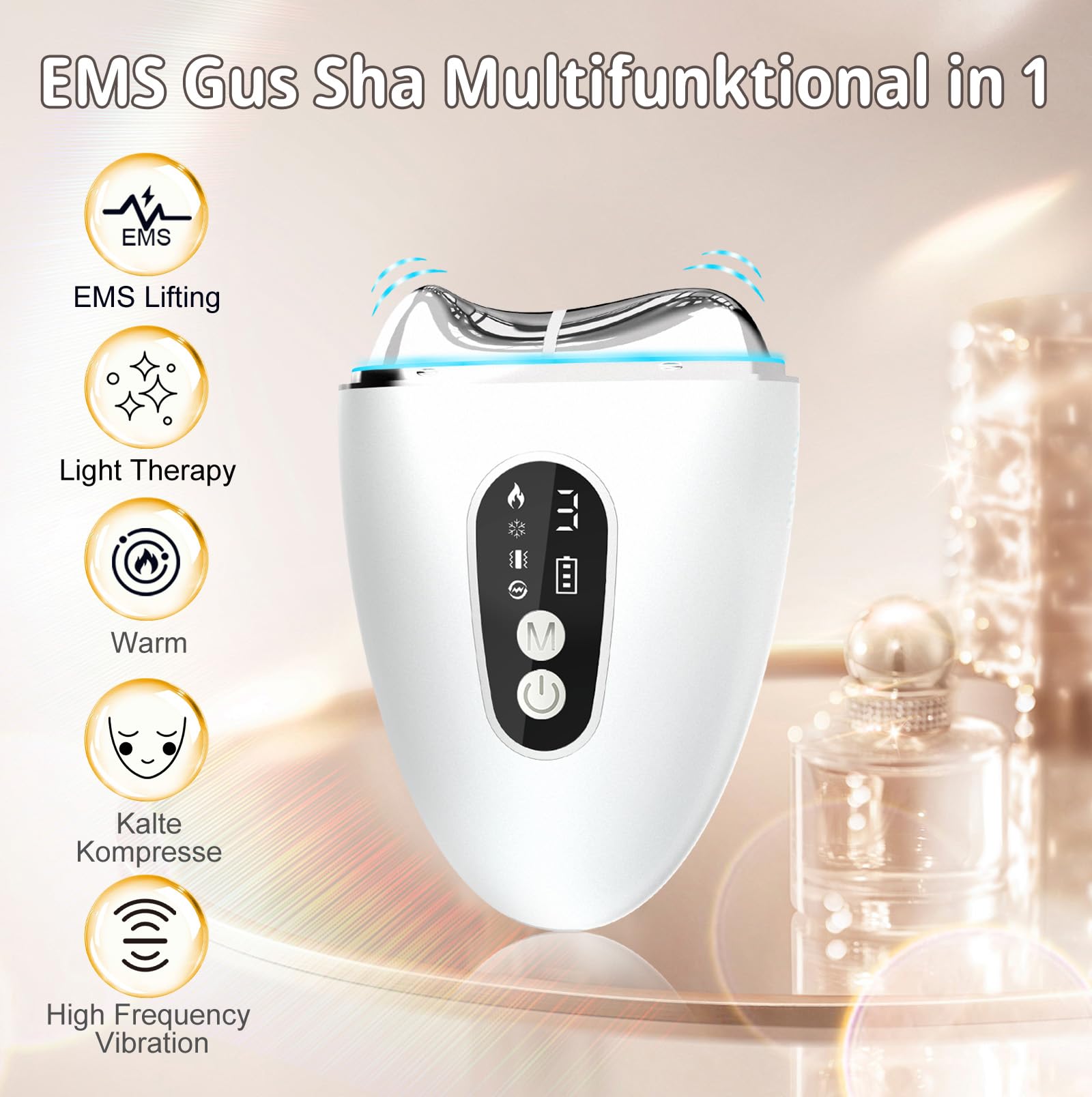 EMS Gua Sha Elektrisch, Aktualisierte Version - Lymphatische Gesichtsbürste Kalt Wärme mit 3 Vibration & LCD-Bildschirm, Rot, Blau, Violett, Für Gesicht Anti Falten Anti Aging - 2