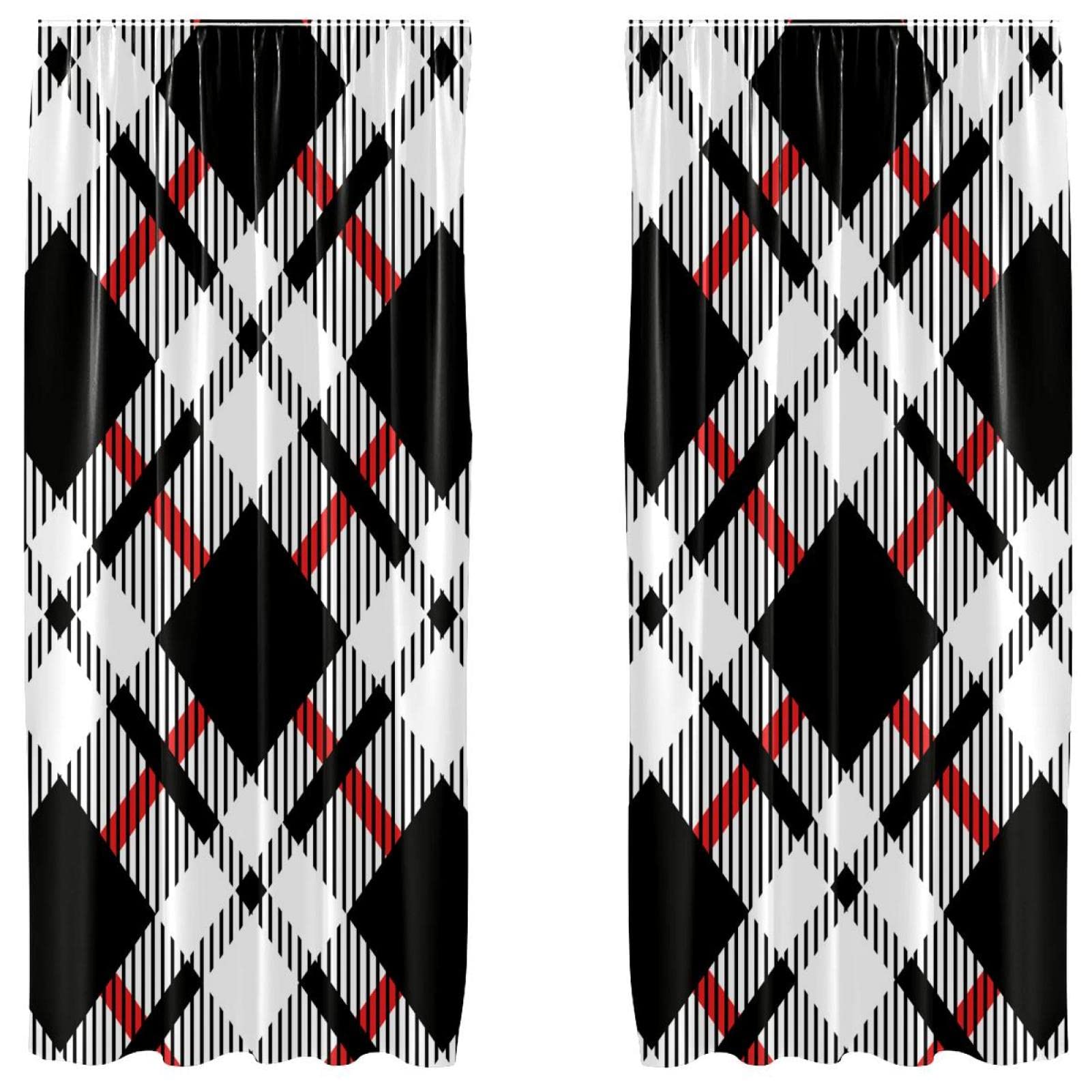 Rideaux de salon haut de gamme écossais noir et blanc 213 cm