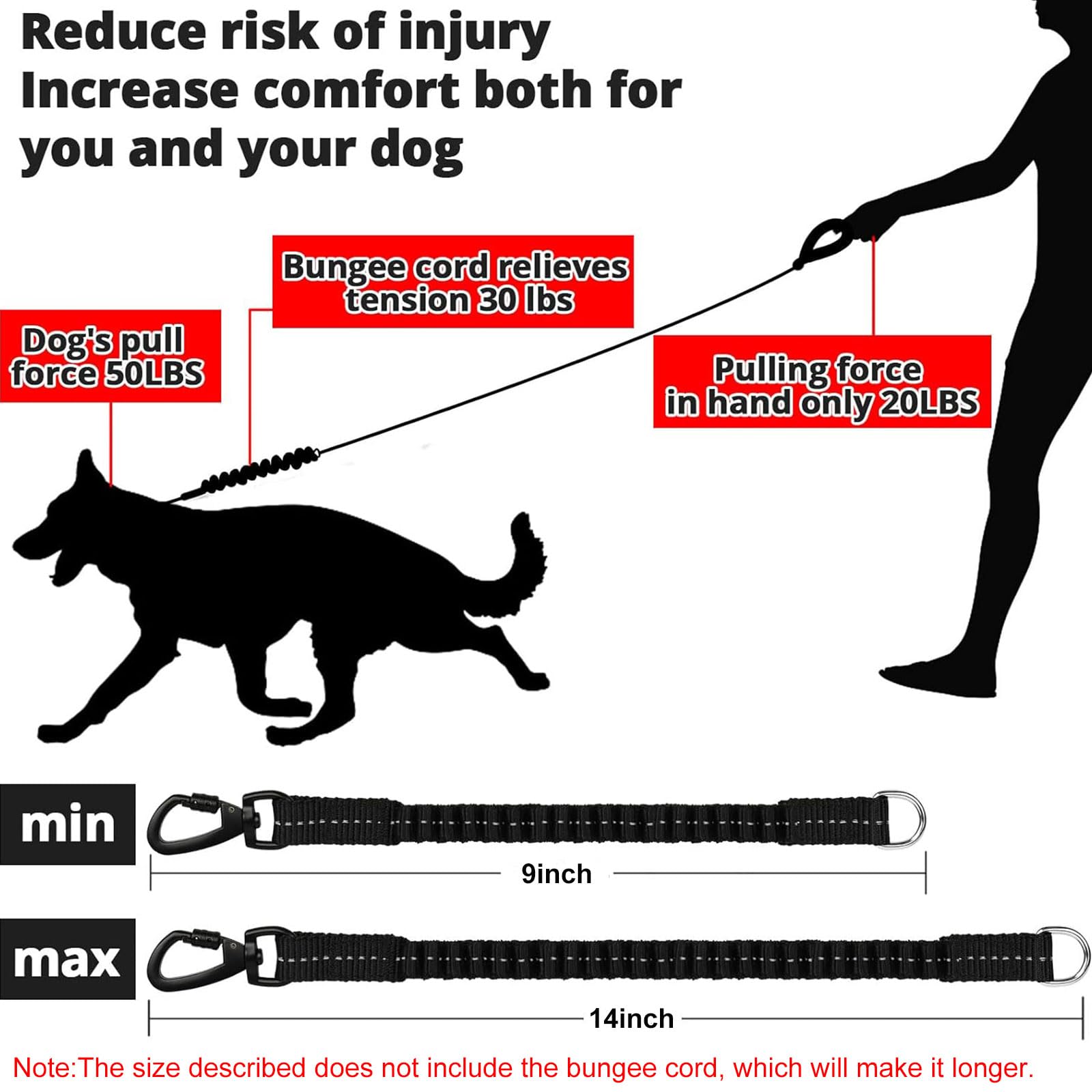 jenico Correa de Perro Fuerte de 3 pies con Correas elásticas para Perros e Hilos Altamente Reflectantes, Correa de Cuerda Resistente para Perros pequeños, medianos y Grandes (Negro)