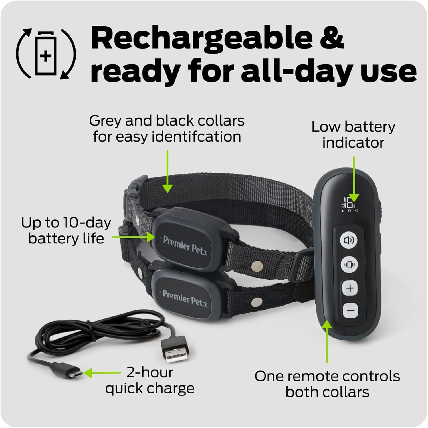 Rechargeable features of the Premier Pet dog training collar