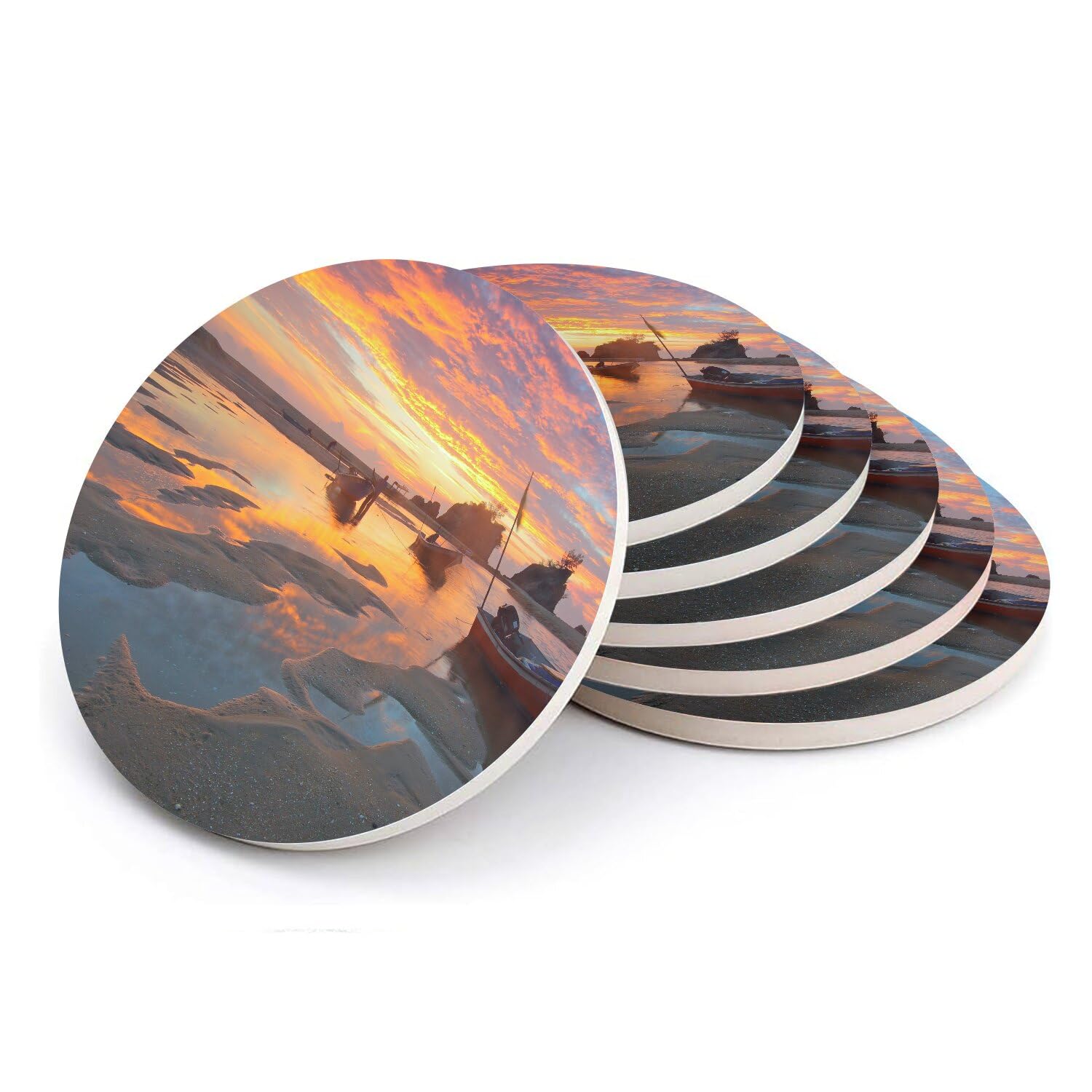 Sous-verre ronds en céramique aux finitions soignées motif paysage littoral