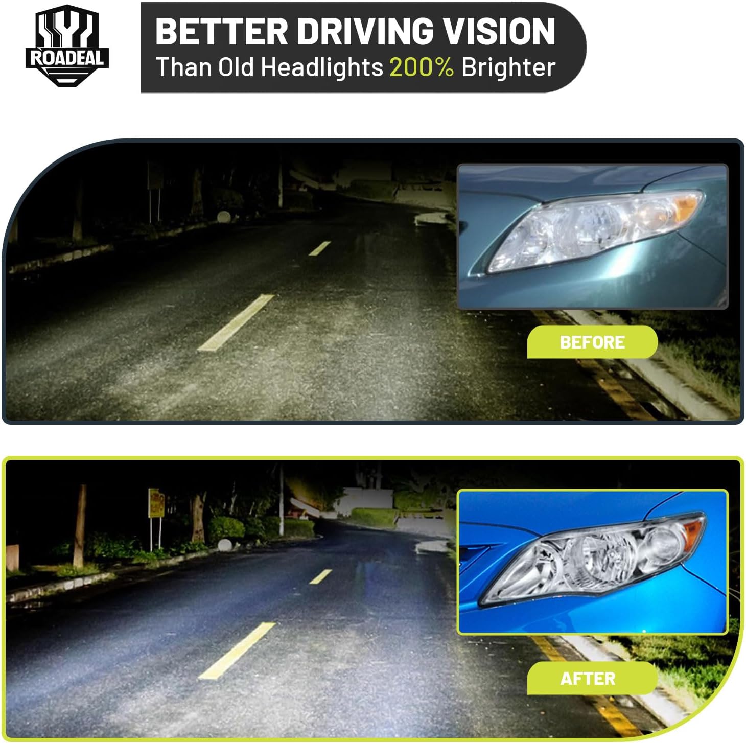 Headlights W/Bulbs for 2009 2010 Toyota Corolla Halogen Headlamp Replacement Driver & Passenger Side