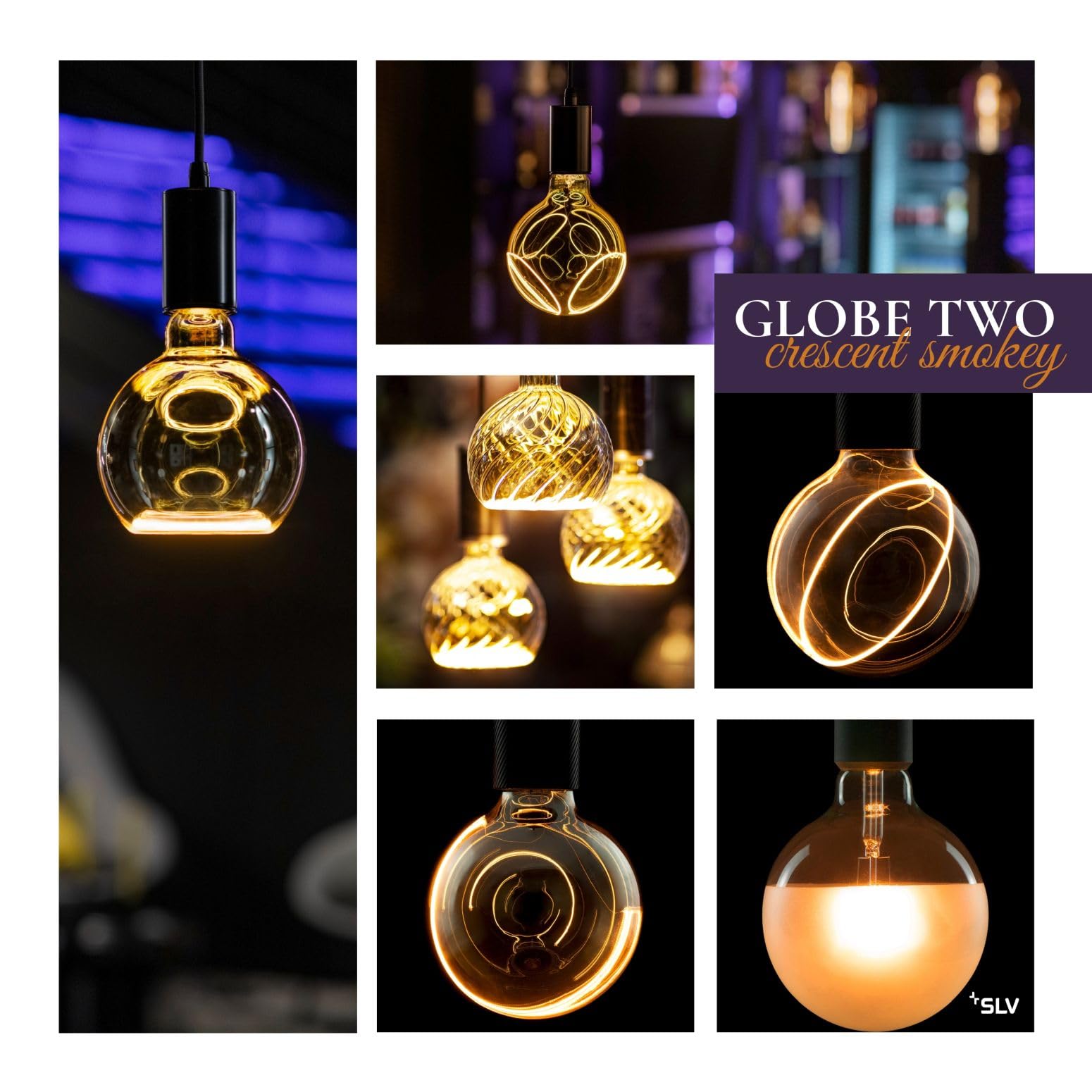 SLV LED Globe 125 Two Crescent smokey E27