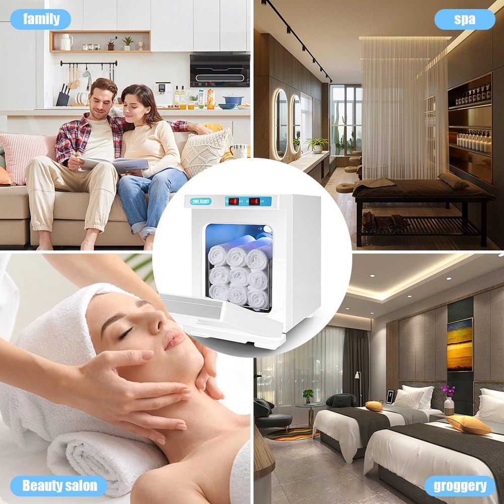Chauffe-Serviettes Électrique 5L avec Stérilisateur UV & Ozone 2-en-1, Chauffage Rapide 80°C en 10 Min, Cuve en Acier Inoxydable pour Salon de Beauté, Spa, Barbiers et Domicile (5L Blanc)