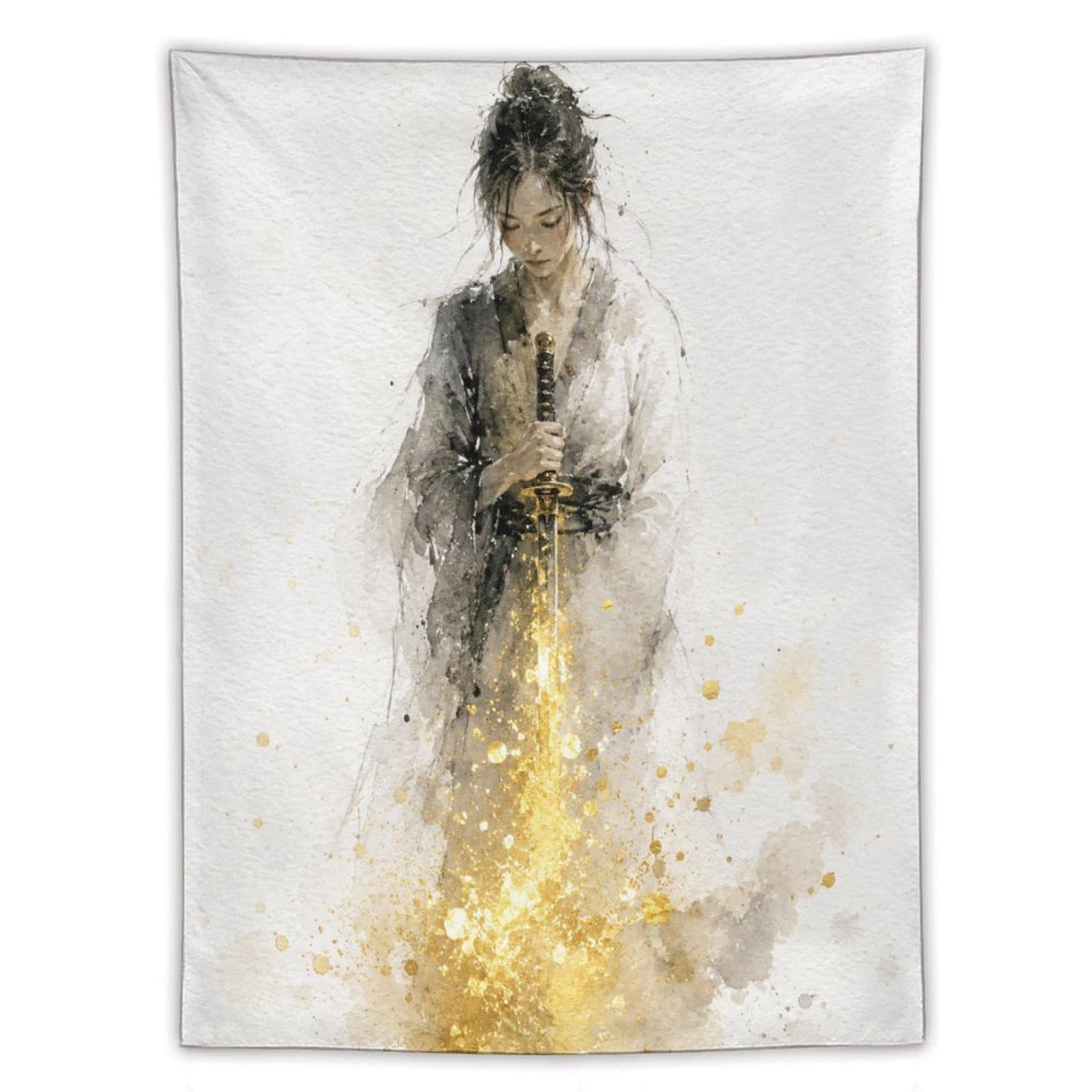 H3B8U2Y5 Woman with Golden Light Wall Tapestry, Watercolor, Ethereal Figure