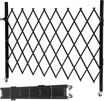 Single Folding Security Gate, 48H x 66W, Iron & Aluminum, Black, Targets Animals, Padlock Closure, Wall Mount
