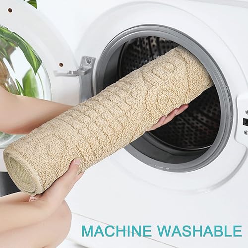 Miniatura 4 de Tapete medio redondo antideslizante para cocina, dormitorio, inodoro, mantiene tus suelos limpios, diseño decorativo (S, camello 1)