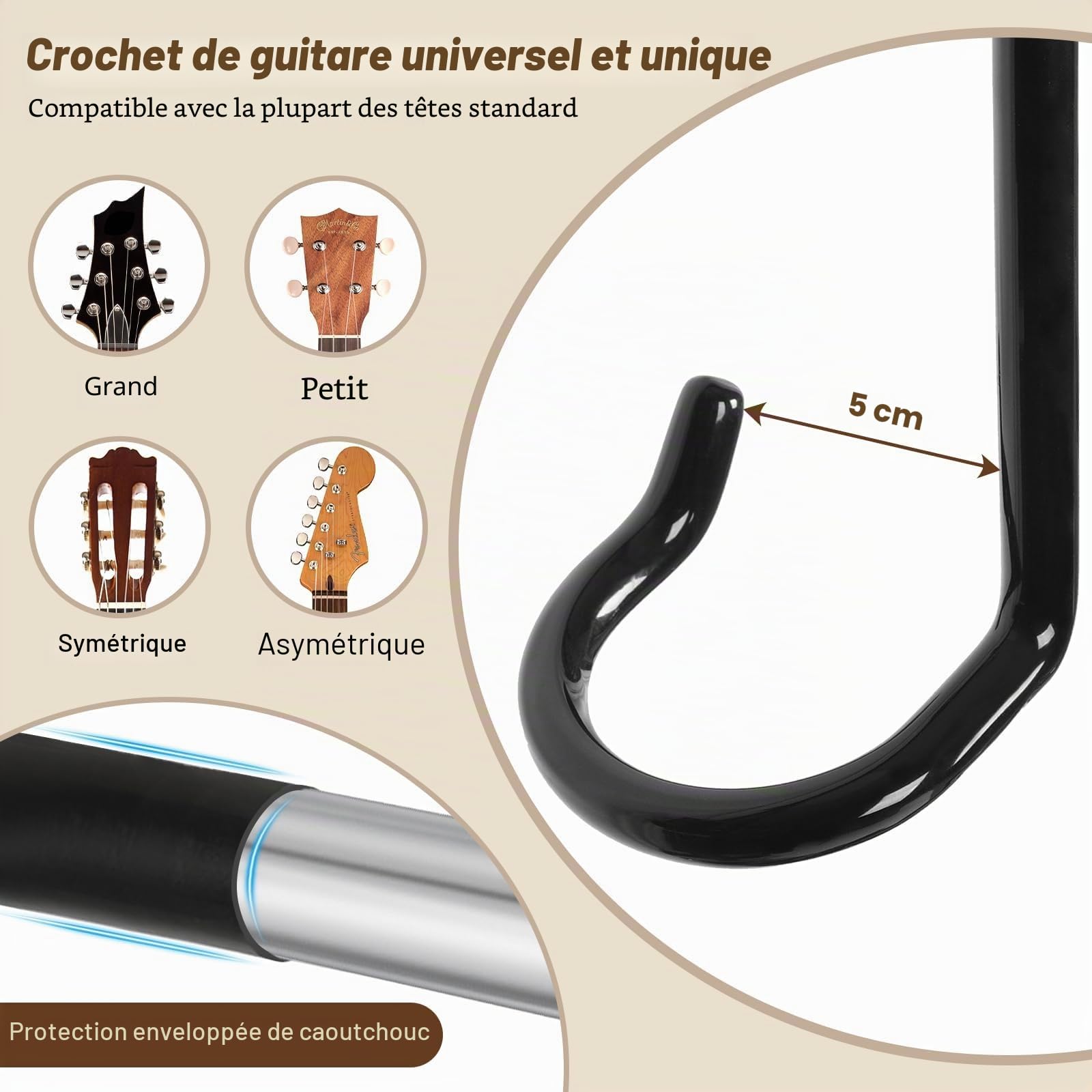 Bikoney Support Guitare Sol pour 5 Guitares, Porte-Guitares Réglable pour Guitare Acoustique, Électrique, Basse & Ukulélé, Rack Guitare Robuste avec Étagère pour Ampli & Crochets Accessoires