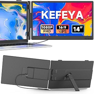 KEFEYA Extendeur d'écran portable, 14" FHD 1080P IPS Extendeur d'écran portable, moniteur portable pour ordinateurs portables 13-17" avec USB-C/HDMI Port, Plug n Jouer pour Windows/Mac/Android/Switch/PS5