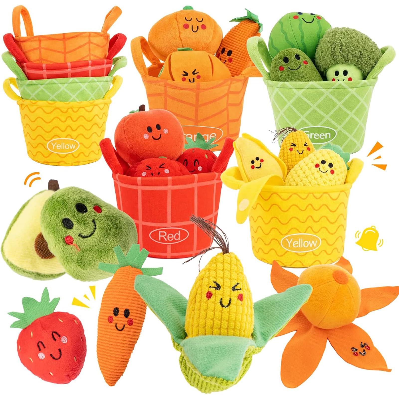 MOFIC 16Pcs Montessori Plush Sensory Play Fruit &Vegetable with Baskets