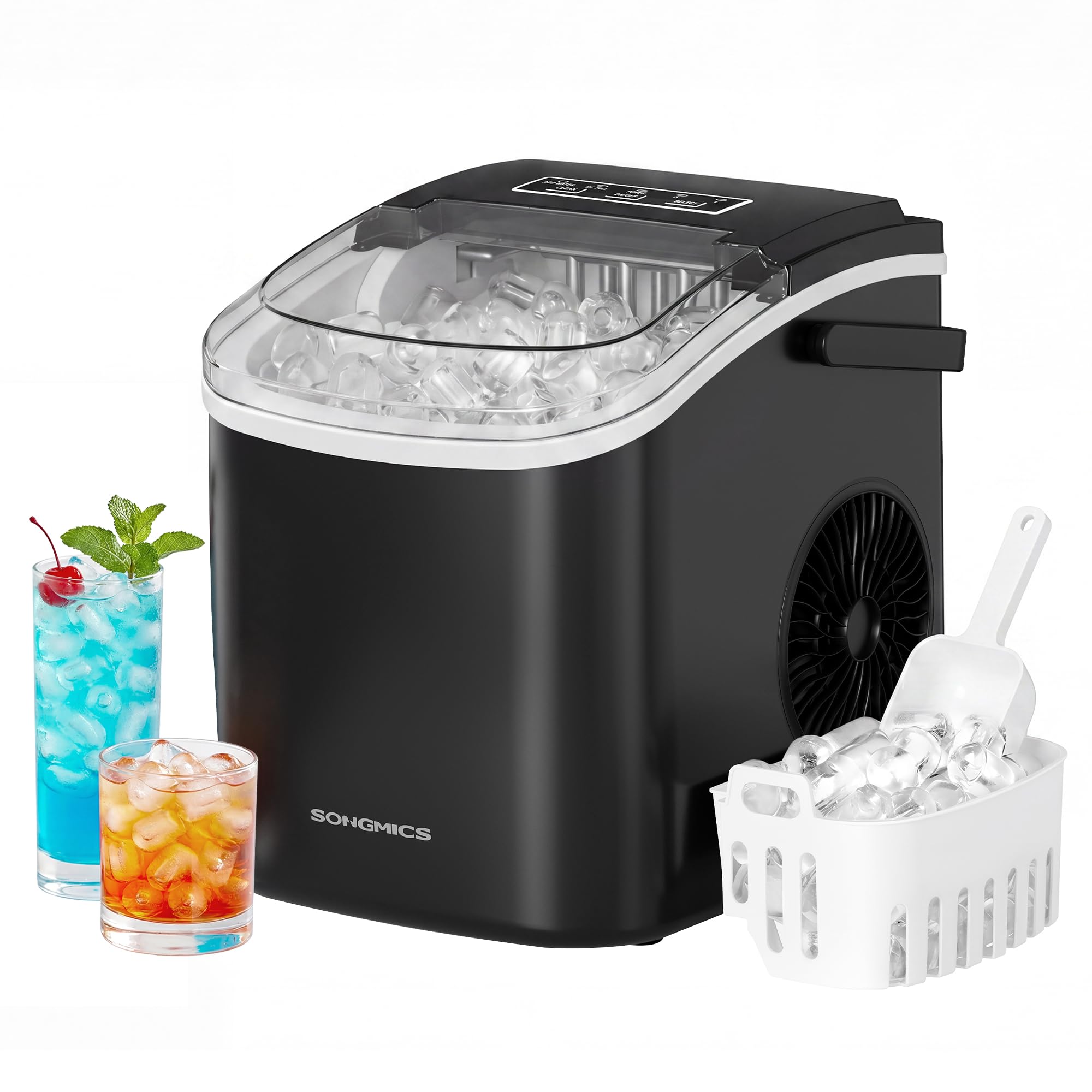 SONGMICS Eiswürfelmaschine, Eiswürfelbereiter, Eismaschine mit Selbstreinigung, in 6 Minuten 9 Würfel in 2 Größen, 12 kg in 24 Stunden, tragbar, Küche, WG, Party, Camping, tintenschwarz XZB001B1EU