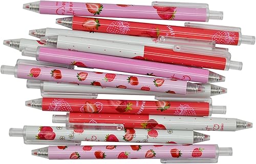 Vista 9 de Maydahui 12 bolígrafos de gel de fresa, lindo bolígrafo de frutas retráctil, tinta negra para niñas, fiesta escolar