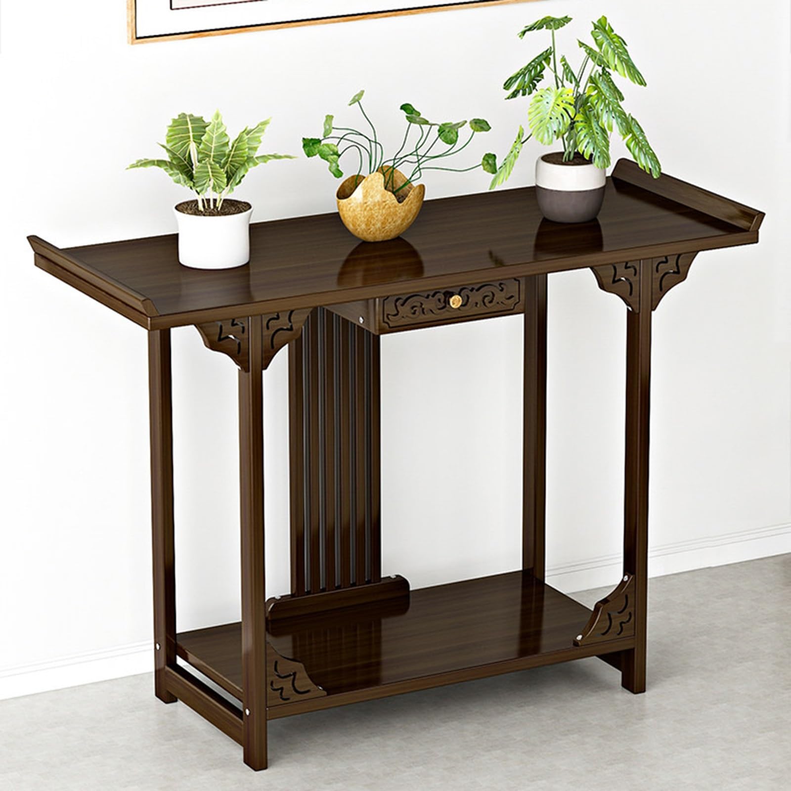 Table d'autel étroite en bambou pour entrée accueillante et coin zen