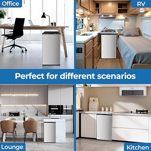 Miniatura 7 de Mini refrigerador de 3.2 pies cúbicos con congelador, refrigerador compacto con puerta individual reversible, termostato ajustable, bajo ruido,