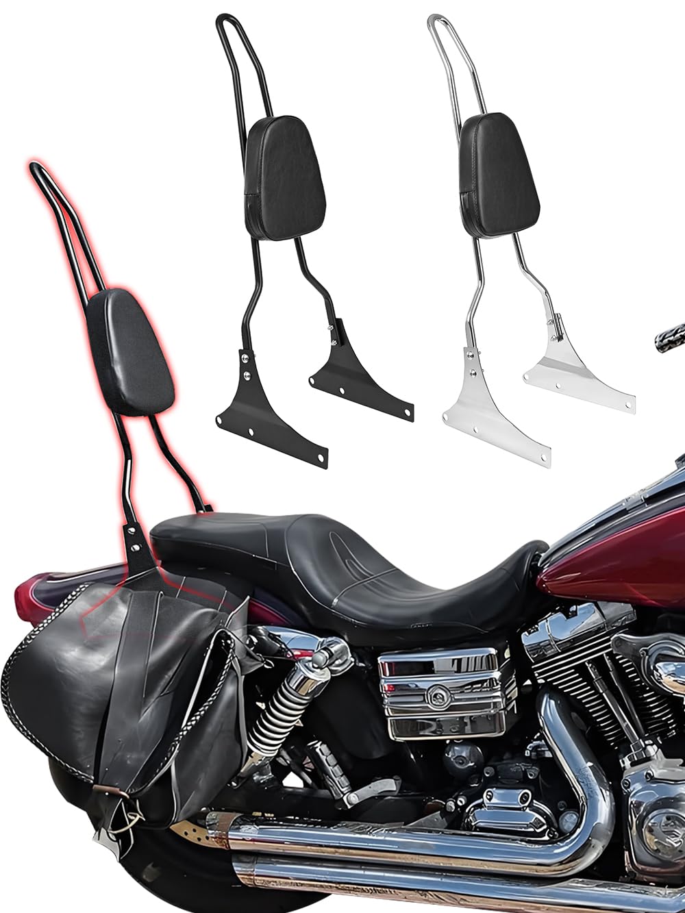 WOOGA Portapacchi posteriore per moto schienale alto per passeggero rimovibile sissy bar per Har&ley-Davidson Dyna Softail FXST FXDF Fat bob Street bob Softail Custom Iron 883X Deluxe FLSTN (Cromo)