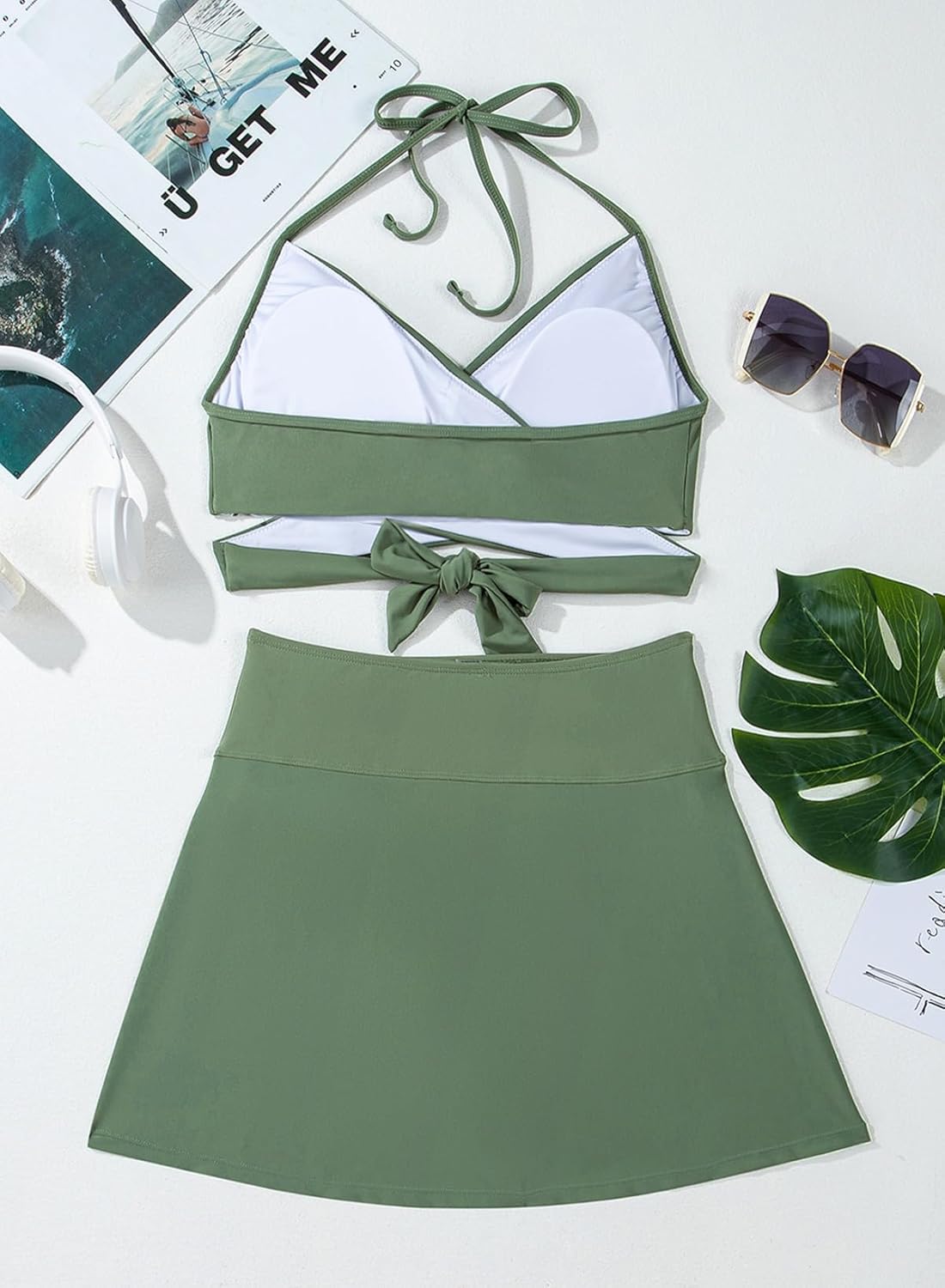 Herseas Women's Bikini Set 2 Piece High Waisted Swimsuit Halter Wrap Top Split Swim Skirt Bathing Suit - Image 5