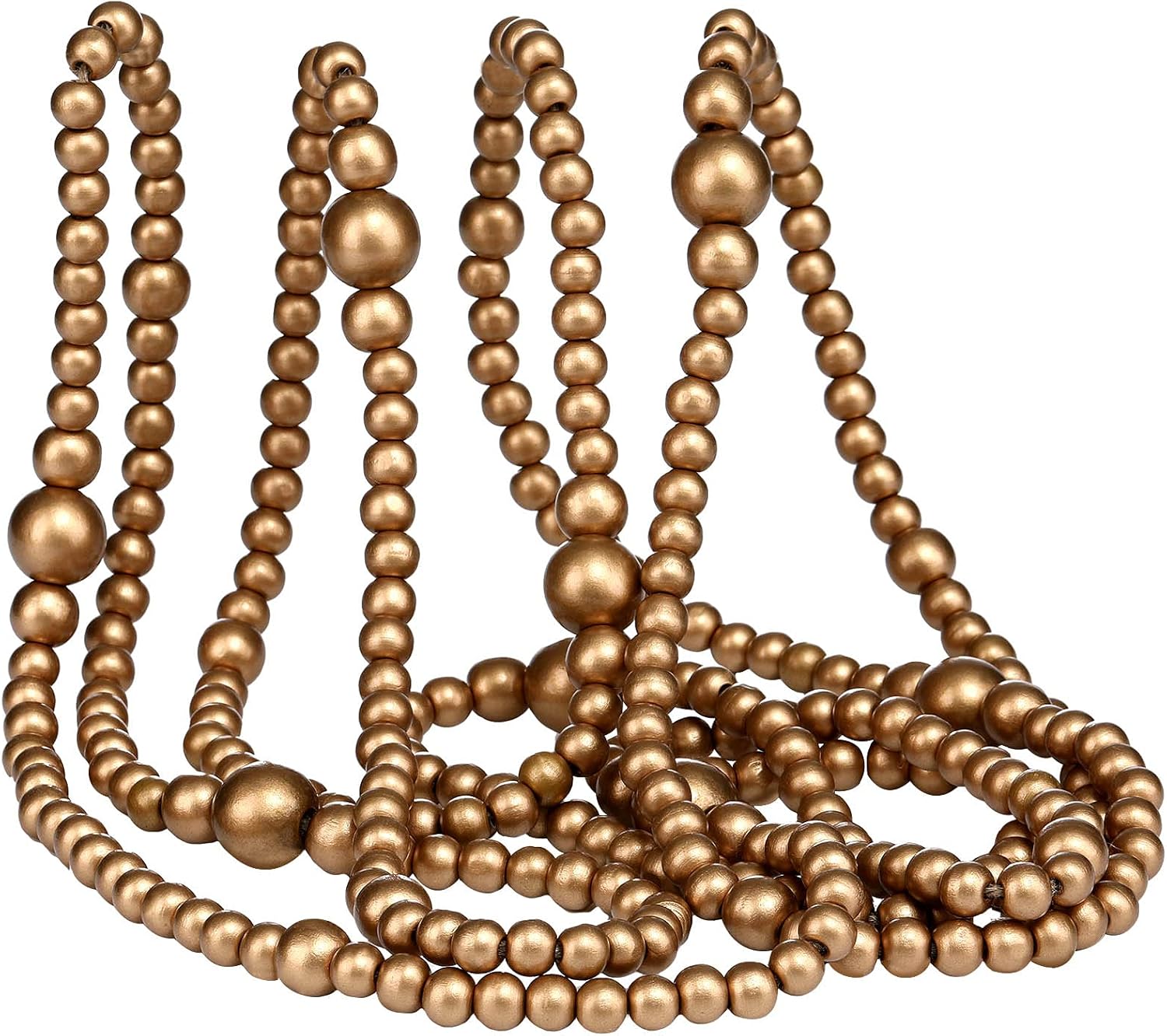 12 Feet Christmas Wooden Beads Garland Round Craft Farmhouse Vintage Wood Bead Garlands for Xmas Decoration Supplies(Gold)