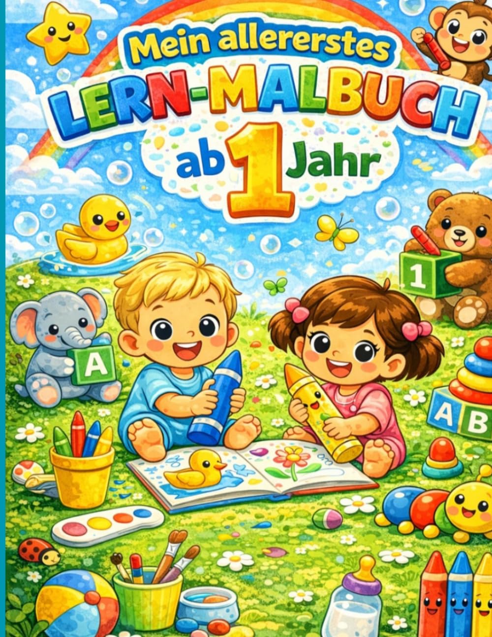 Mein erstes Malbuch ab 1 Jahr: Lernen mit Spaß: Buchstaben, Zahlen, Formen, Tiere und Fahrzeuge für Kleinkinder