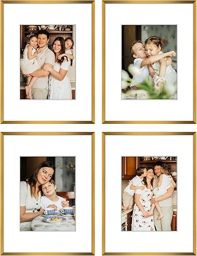 Golden State Art, Marco de fotos de aluminio y vidrio real, marcos de fotos de 9 x 12 pulgadas con paspartú de color marfil para exhibición de fotos