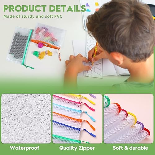 Miniatura 3 de 30 bolsas de malla con cremallera para organización, bolsas impermeables con cremallera de PVC de colores, bolsas transparentes multiusos