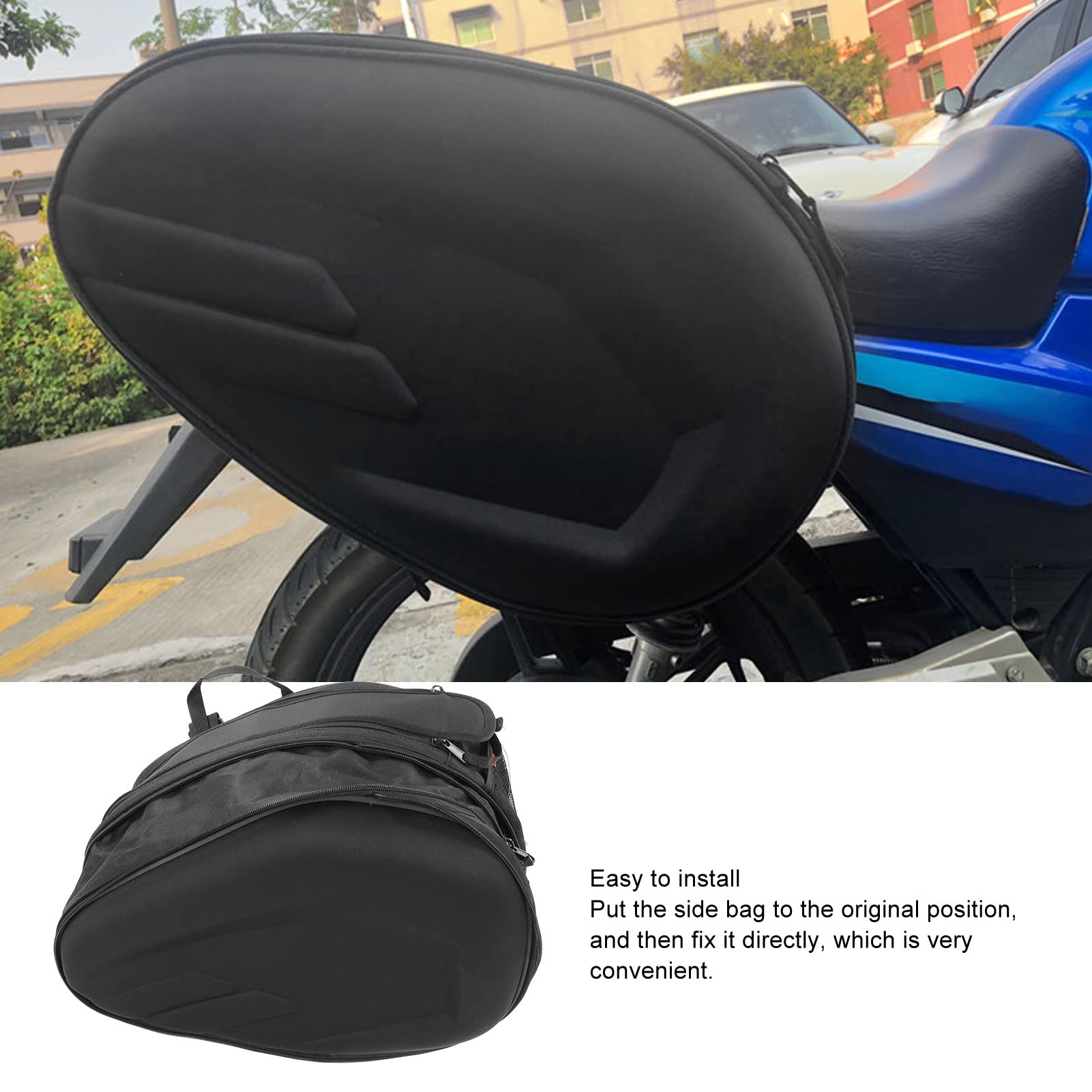 Paar Motorrad-Satteltaschen – 600D Oxford-Seitentaschen mit Regenschutz, 36 L–58 L Erweiterbares Fassungsvermögen, Universell Passend für (Black)