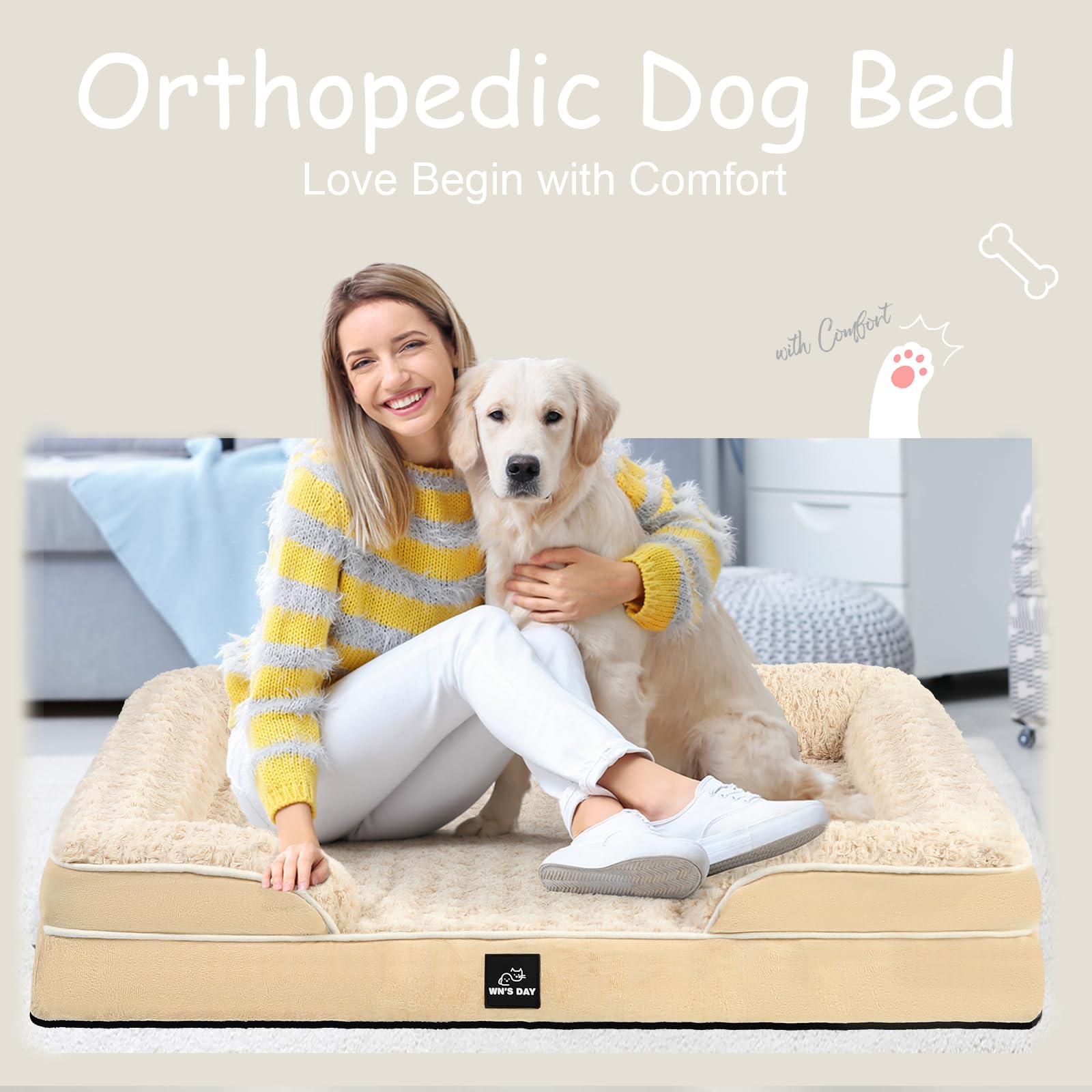 Camas ortopédicas para perros grandes y medianos, cama impermeable para perros medianos con funda extraíble, cama grande de espuma viscoelástica lavable, cama impermeable para perros, camas para