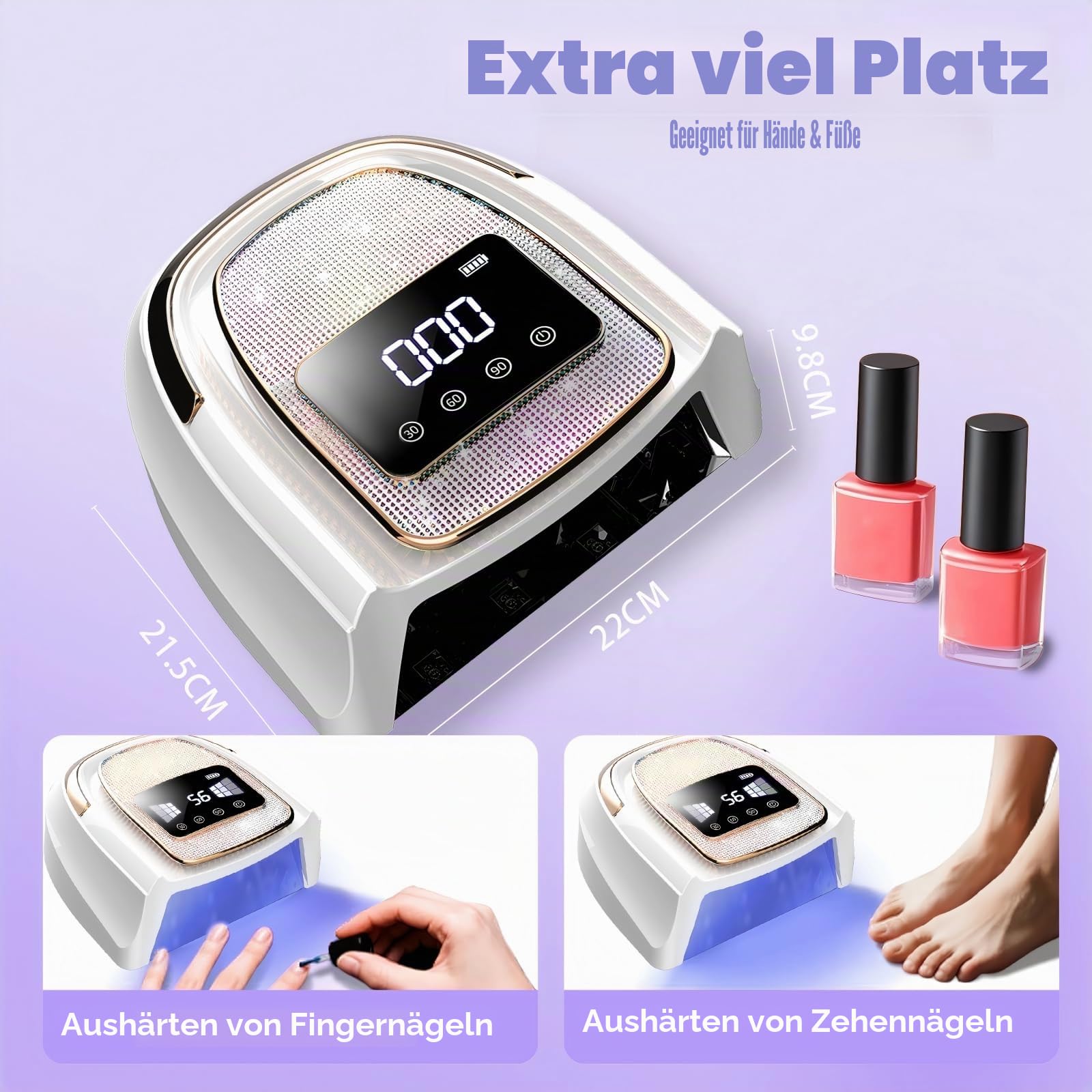 UV Lampe für GelNägel, 120W Professionelle UV LED Nagellampe | Tragbarer Kabellose UV Nagel Lampe mit Automatischem Sensor und LCD-Display für Salon & Zuhause AS-2502W