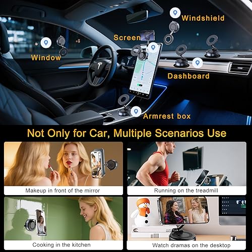 Miniatura 3 de Soporte de teléfono magnético plegable al vacío para automóvil, soporte de teléfono reforzado de 98 libras con ventosa ultra para gimnasio,