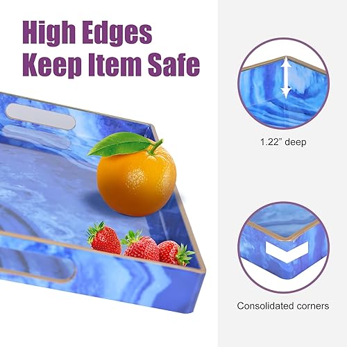 Miniatura 4 de Gifturbo Bandeja azul para servir, bandejas decorativas con asas, bandeja de mesa auxiliar, bandeja rectangular de plástico otomana para sala de