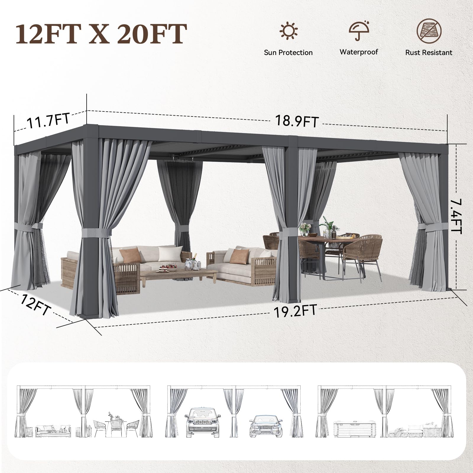 Amazon.com : Jolydale Louvered Pergola 12ft x 20ft Outdoor