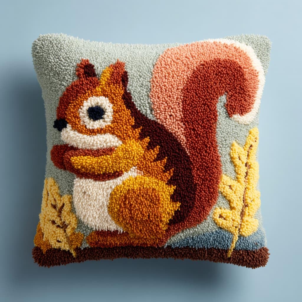 Taxpy Latch Hook Cushion Kits, Animal Squirrel DIY Latch Hook Kits Pillow Printed Cushion Embroidery Needlework Craft Embroidery Kit,17x17inch