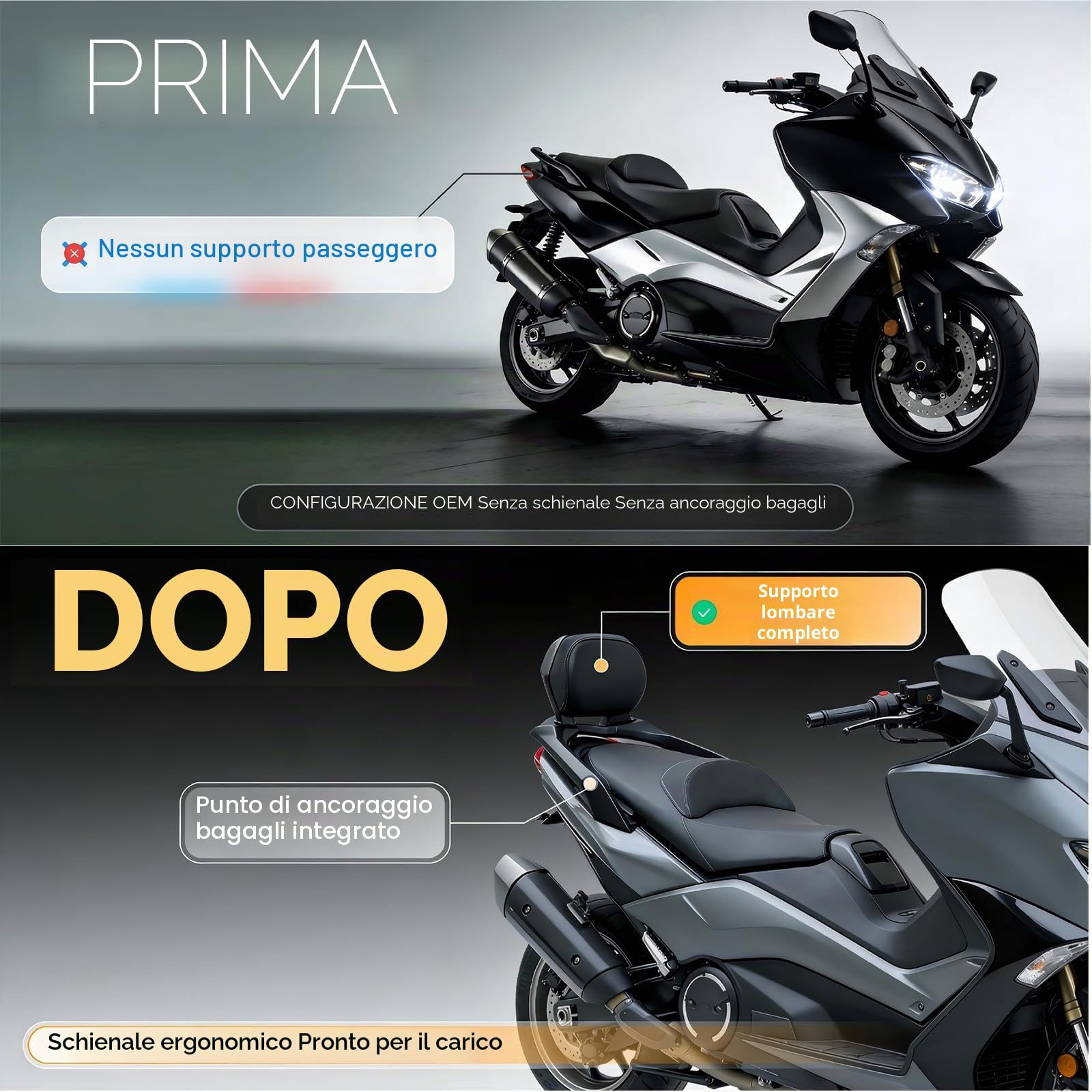 Schienale per moto Sissy Bar con cuscino dello schienale per Yamaha TMAX 560/Tech Max 2022-2026, portapacchi rimovibile con cuscino dello schienale per il comfort nei viaggi lunghi