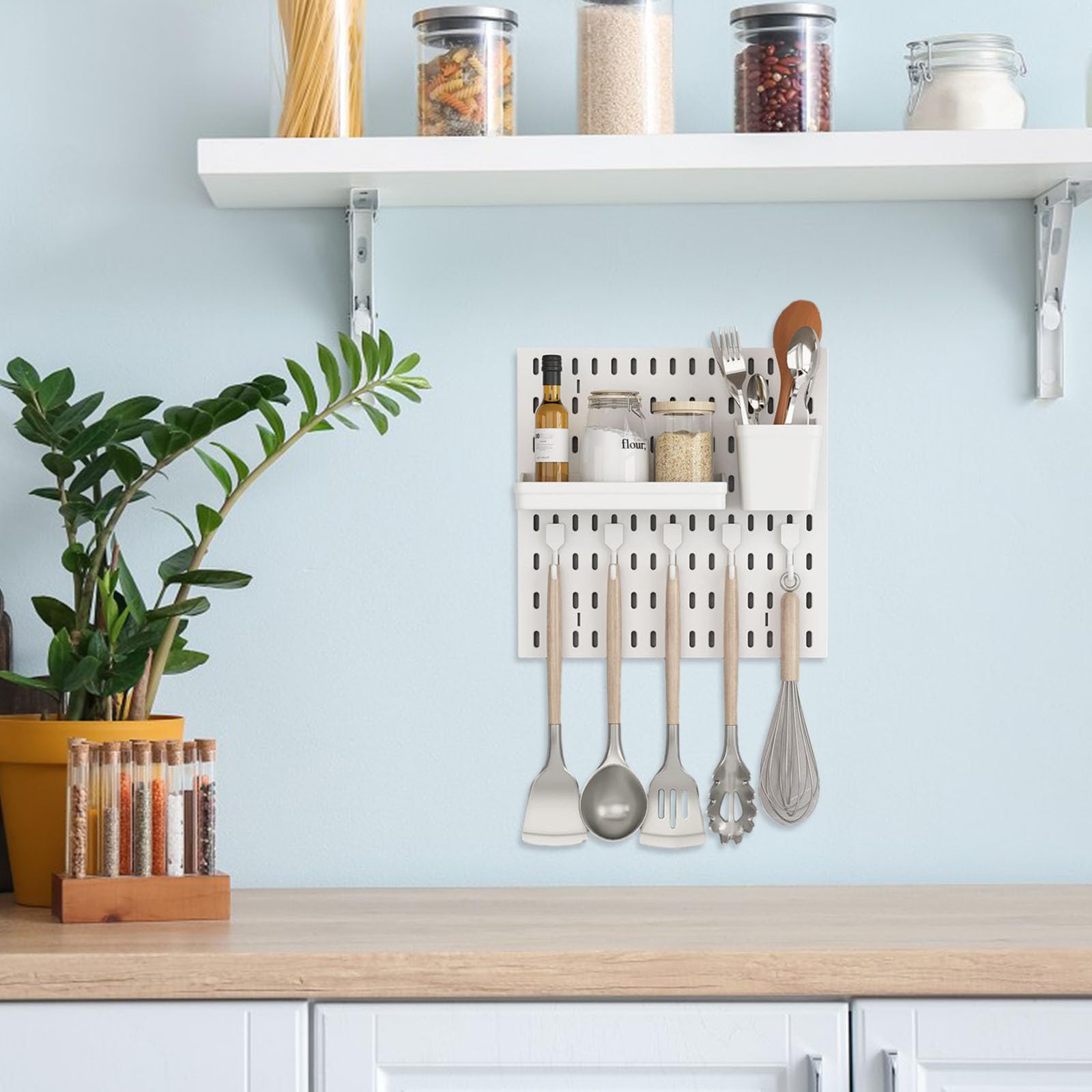 Scaffale Portaoggetti da Parete in Plastica Bianco Grande Capacità, Supporto Facile da Montare e Pulire per Utensili e Condimenti da Cucina