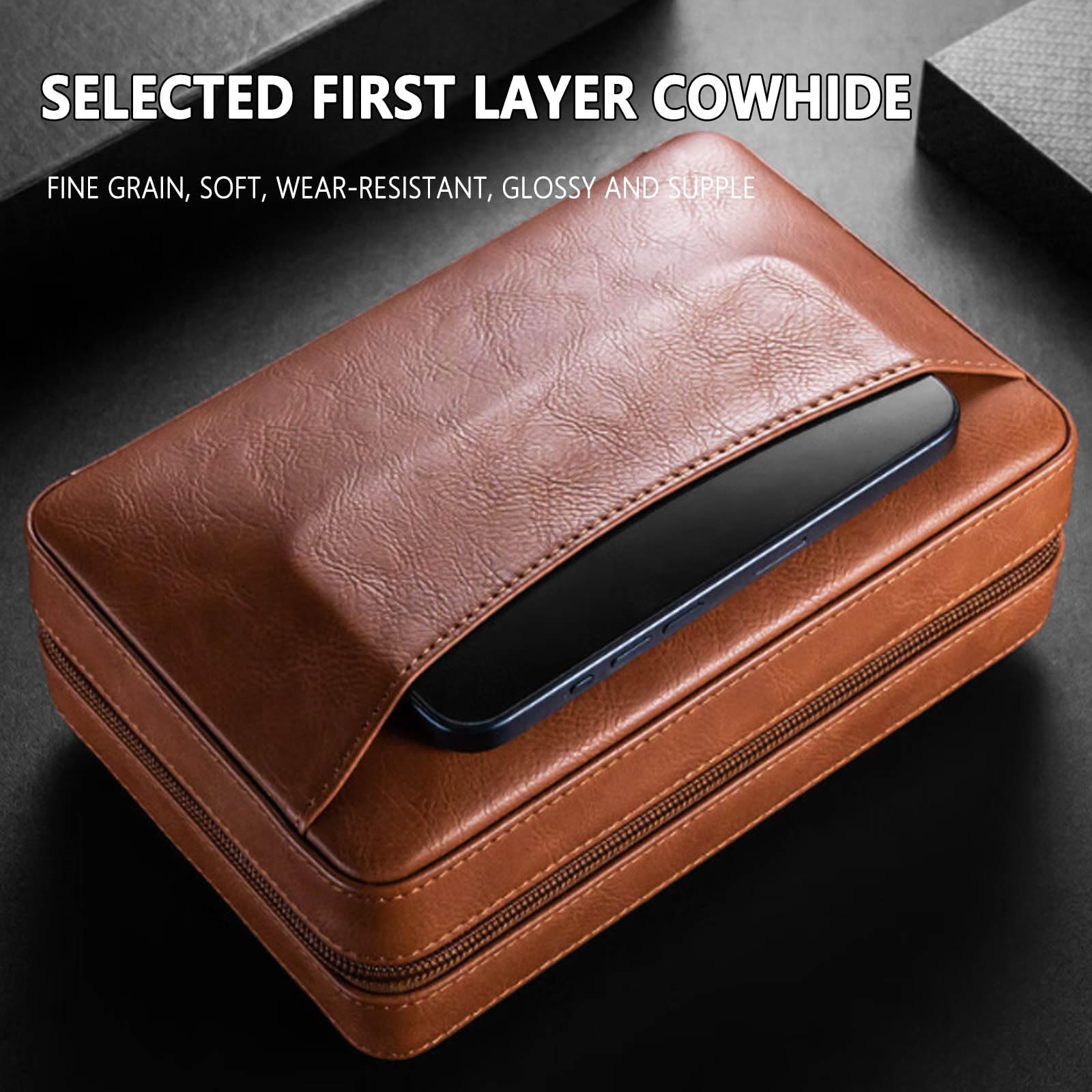 Humidor per Sigari, Portasigari Portatile con Umidificatore per 6 Sigari Humidor da Viaggio Portatile Portasigari in Pelle B