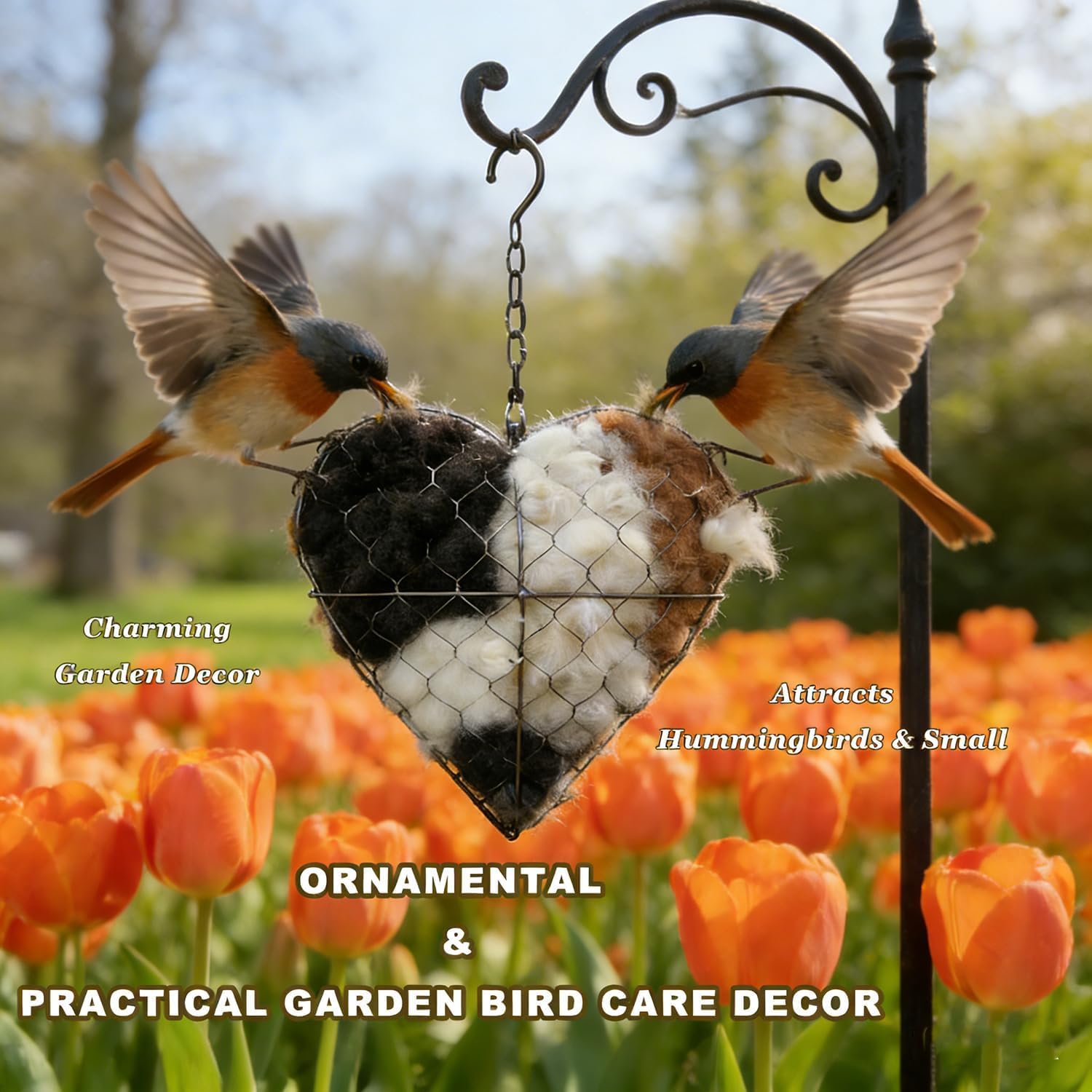 Handmade Fiber Bird Nesting Heart, Nesting Material for Wild Bird, Refillable Nesting Accessories, Hummingbird Nest/House, Outdoor Garden Decortion, Gifts for Bird/Nature Lovers (one pcs) — view 5