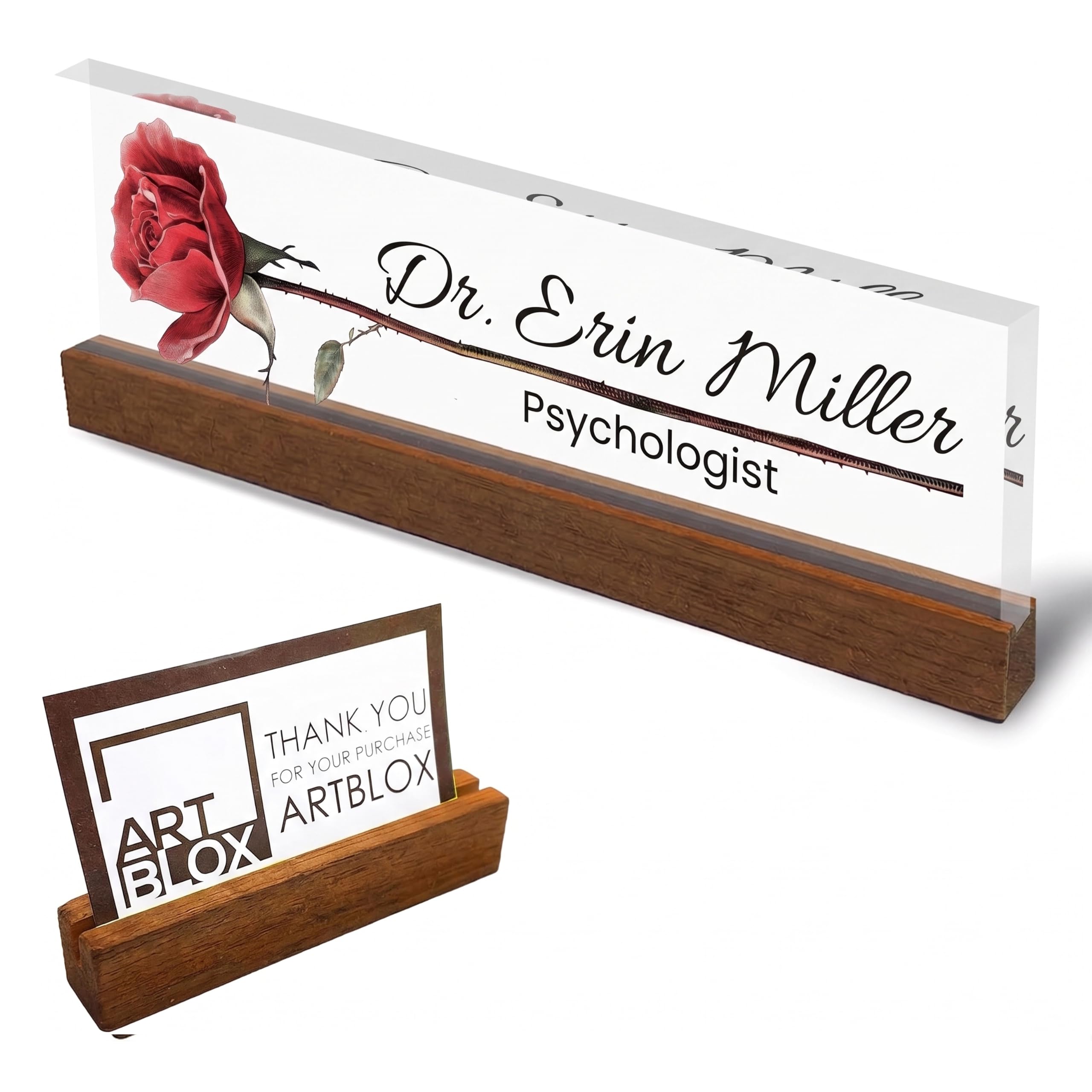 Personalized Acrylic Name Plate with Red Rose Design