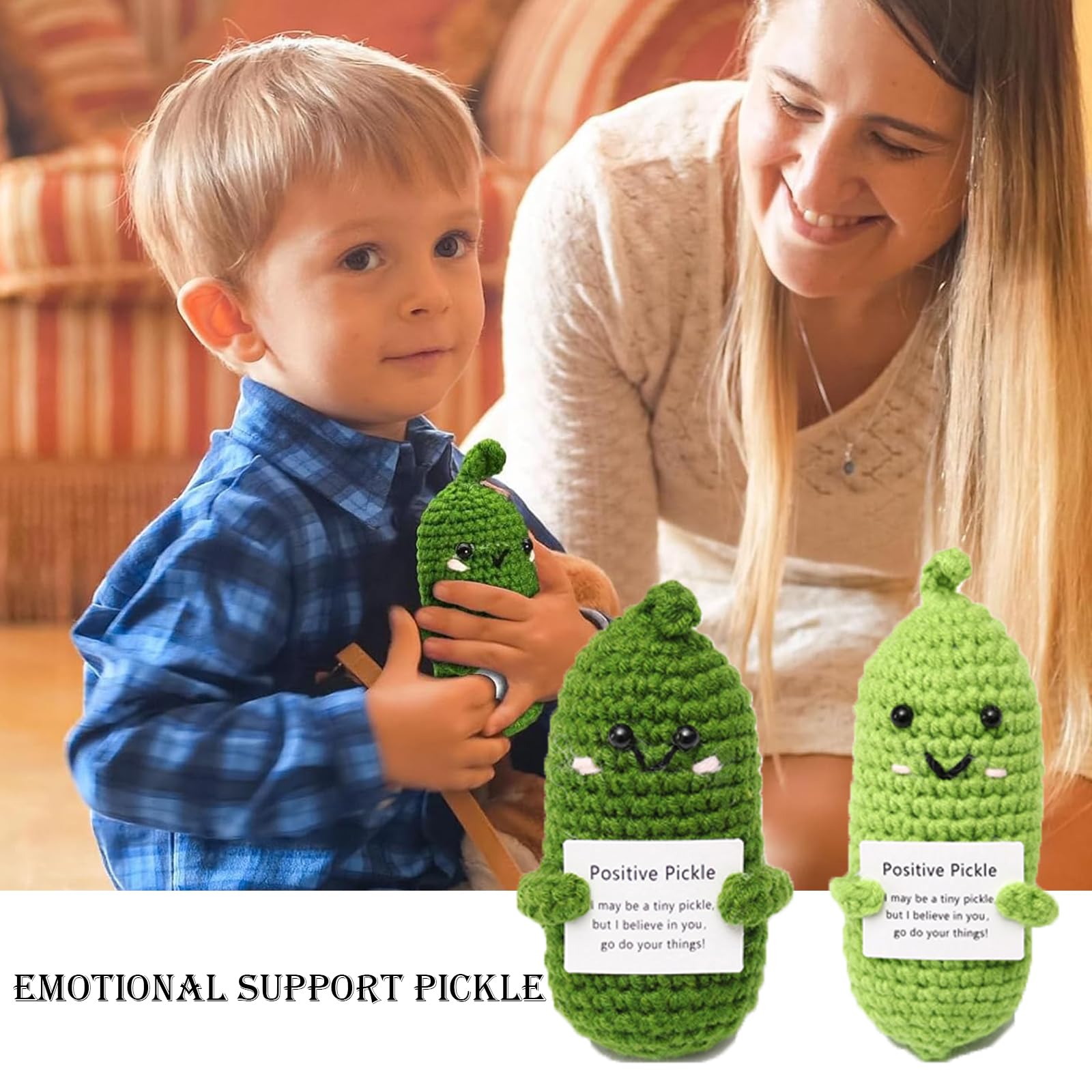 2pcs Emotional Support Pickle, Positive Pickle, Emotional Support Gift, Emotional Support Plush, Positivity Gifts, Emotional Support, Positive Crochet Gift, for Kids, Adults, Pocket Doll - Image 4